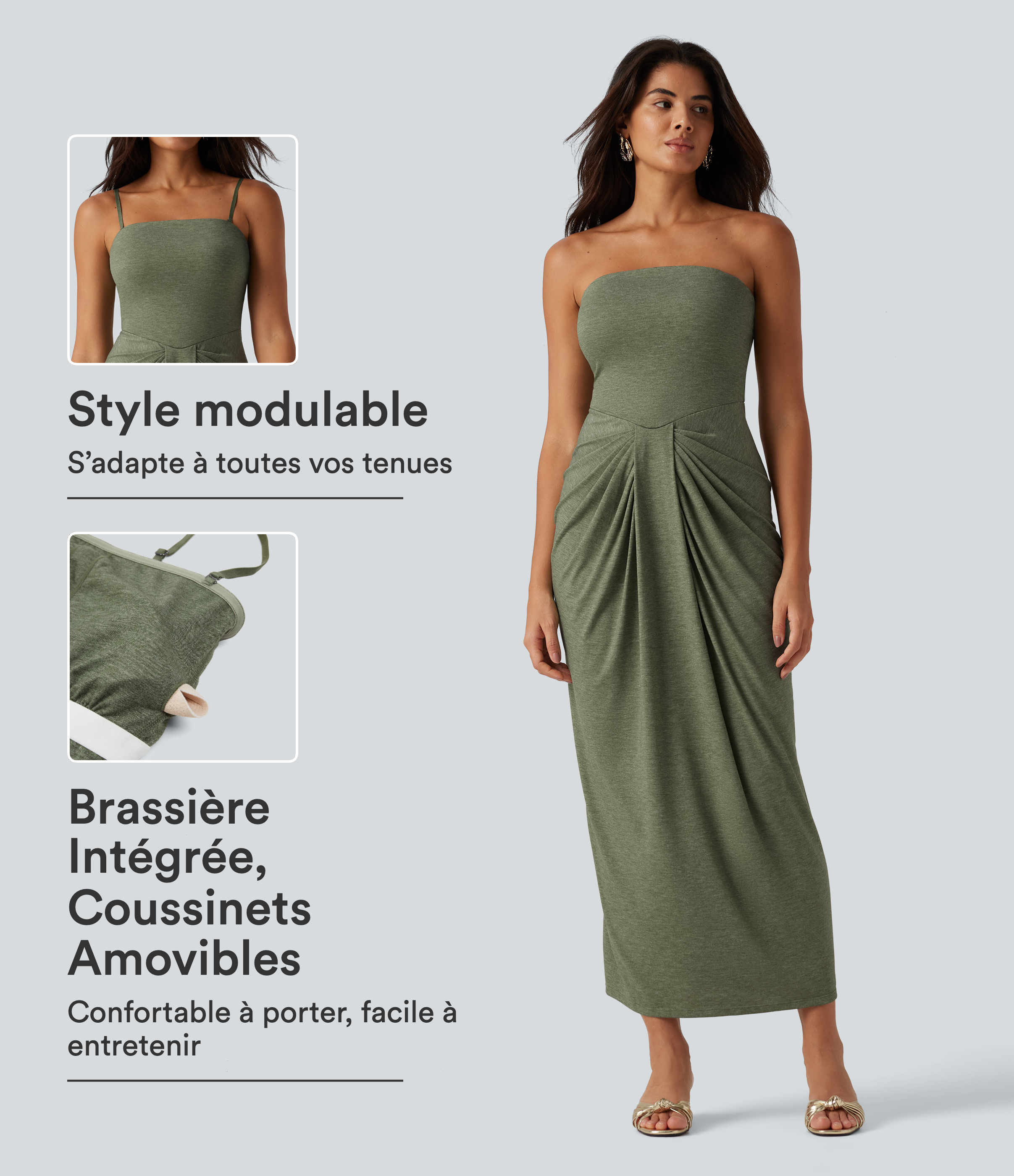 Robe maxi de soirée bandeau avec coussinets amovibles