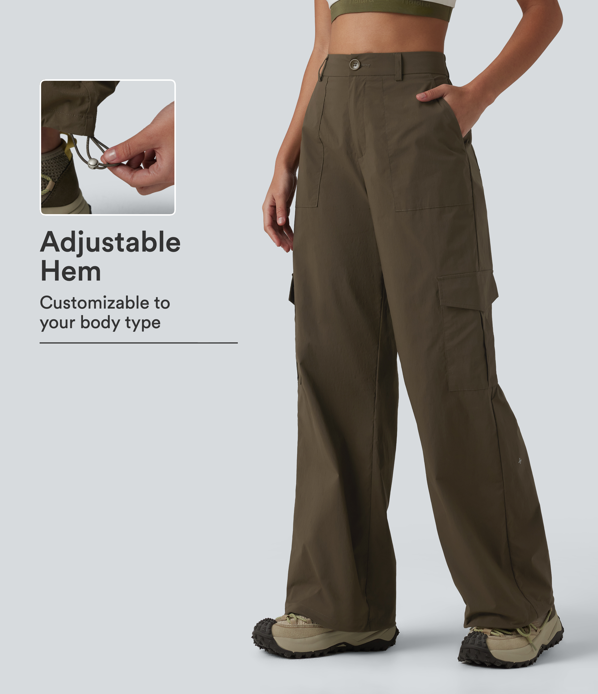 High Waisted Hiking Cargo Straight Leg Pants with Pockets