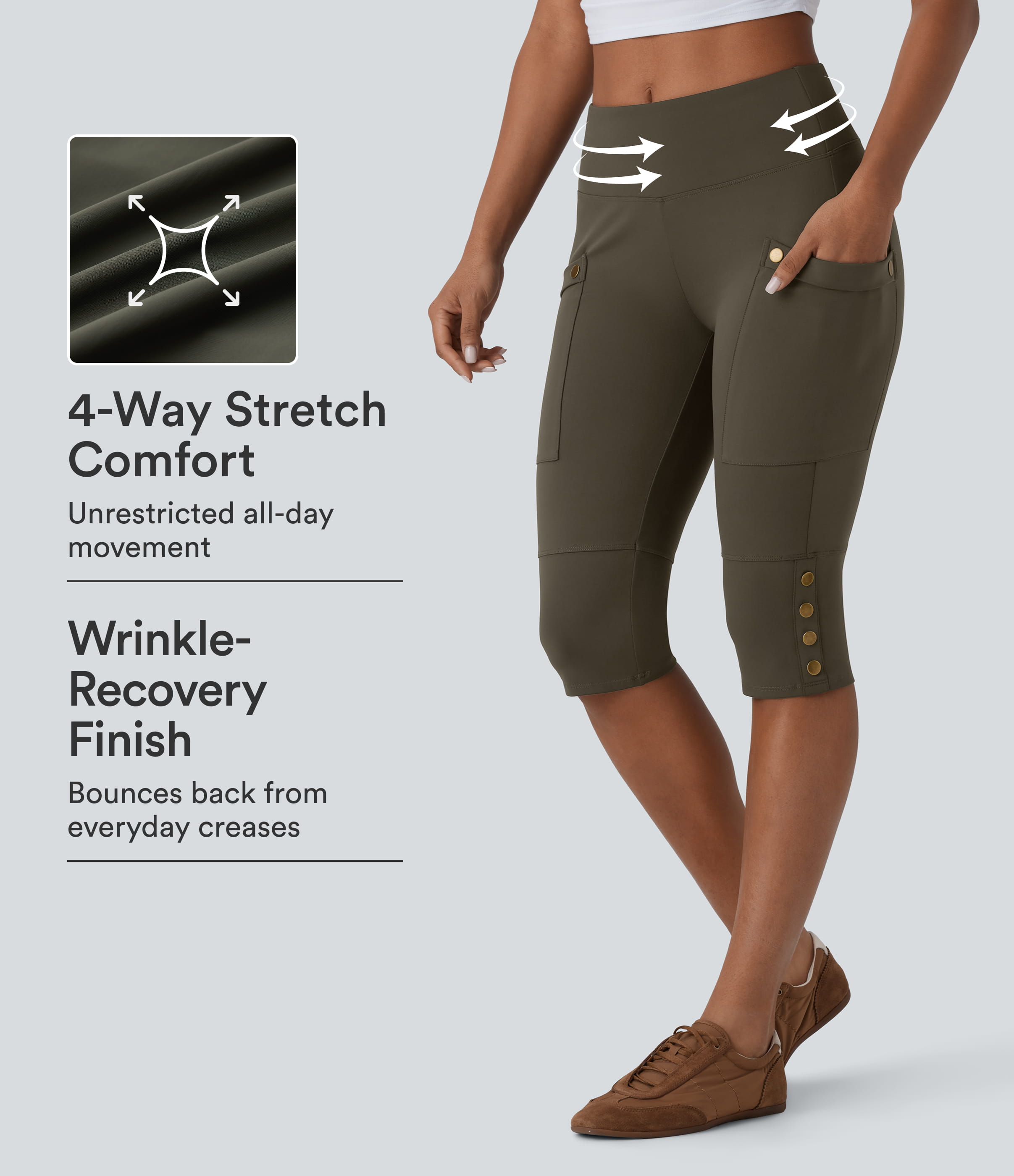 DayStretch High Waisted Tummy Control Decorative Pocket Skinny Casual Pedal Pusher Trousers