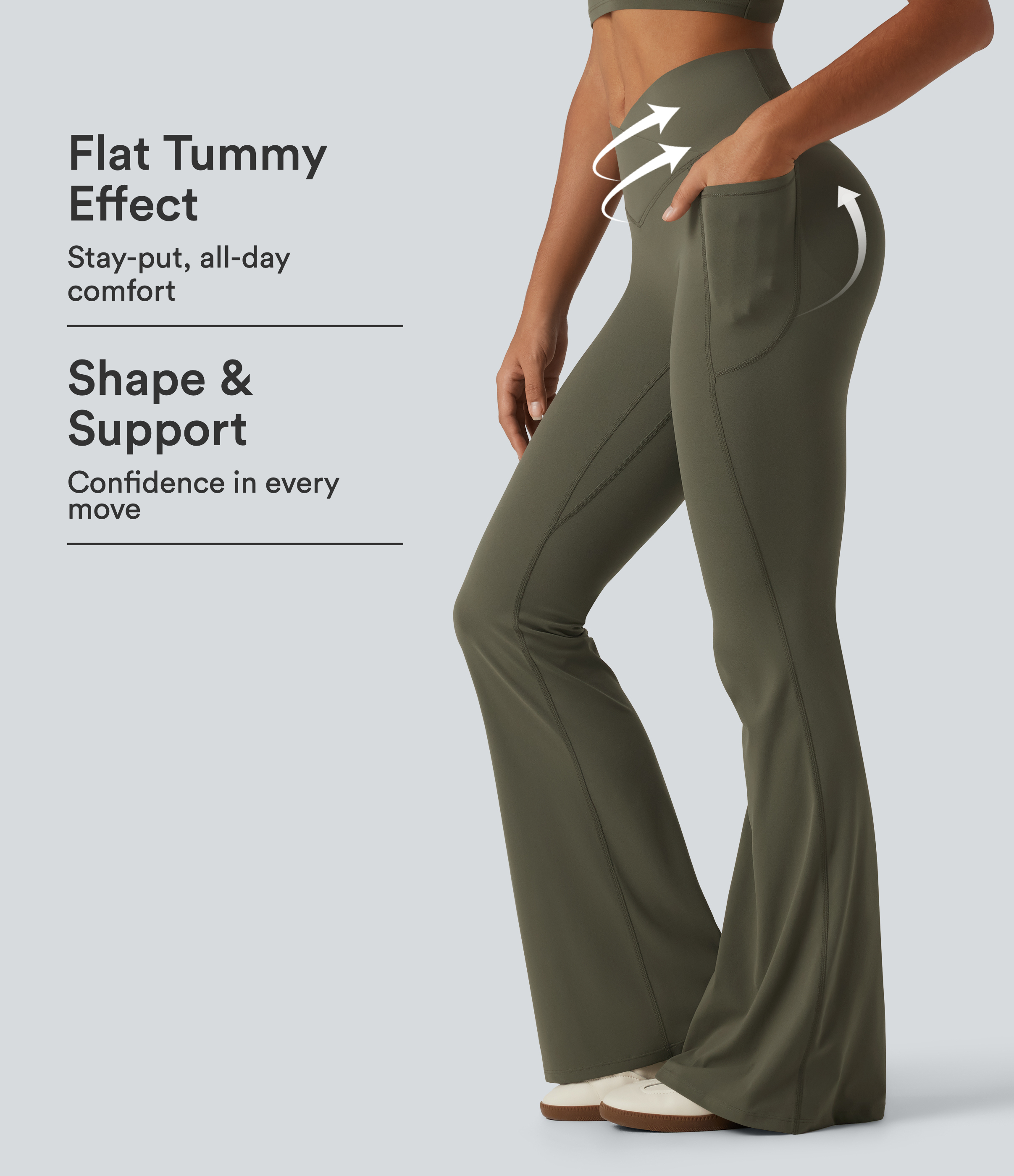 Halara UltraSculpt™ High Waisted Crossover Scrunch Butt Lifting Tummy Control Shaping Yoga Flare Leggings with Pockets