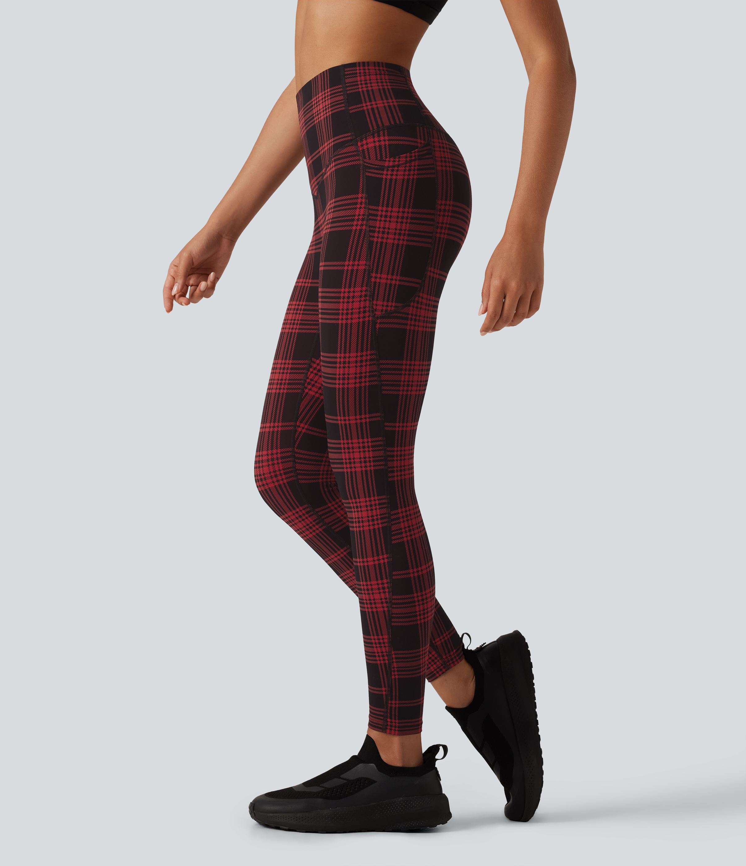 Halara UltraSculpt™ Plaid Print High Waisted Tummy Control Running Leggings with Pockets