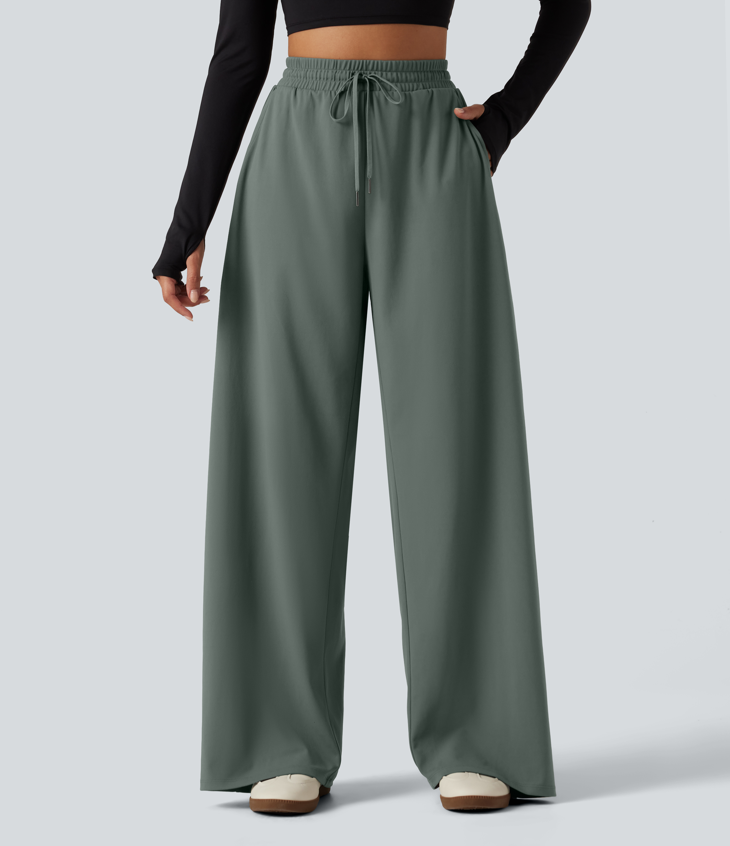 DayStretch High Waisted Drawstring Barrel Leg Dance Pants with Pockets