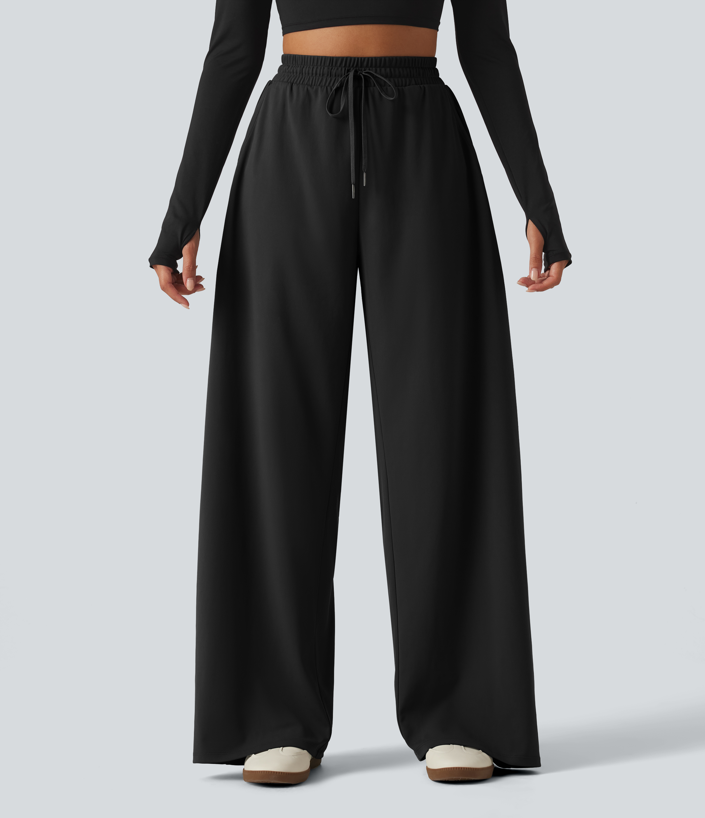 DayStretch High Waisted Drawstring Barrel Leg Dance Pants with Pockets