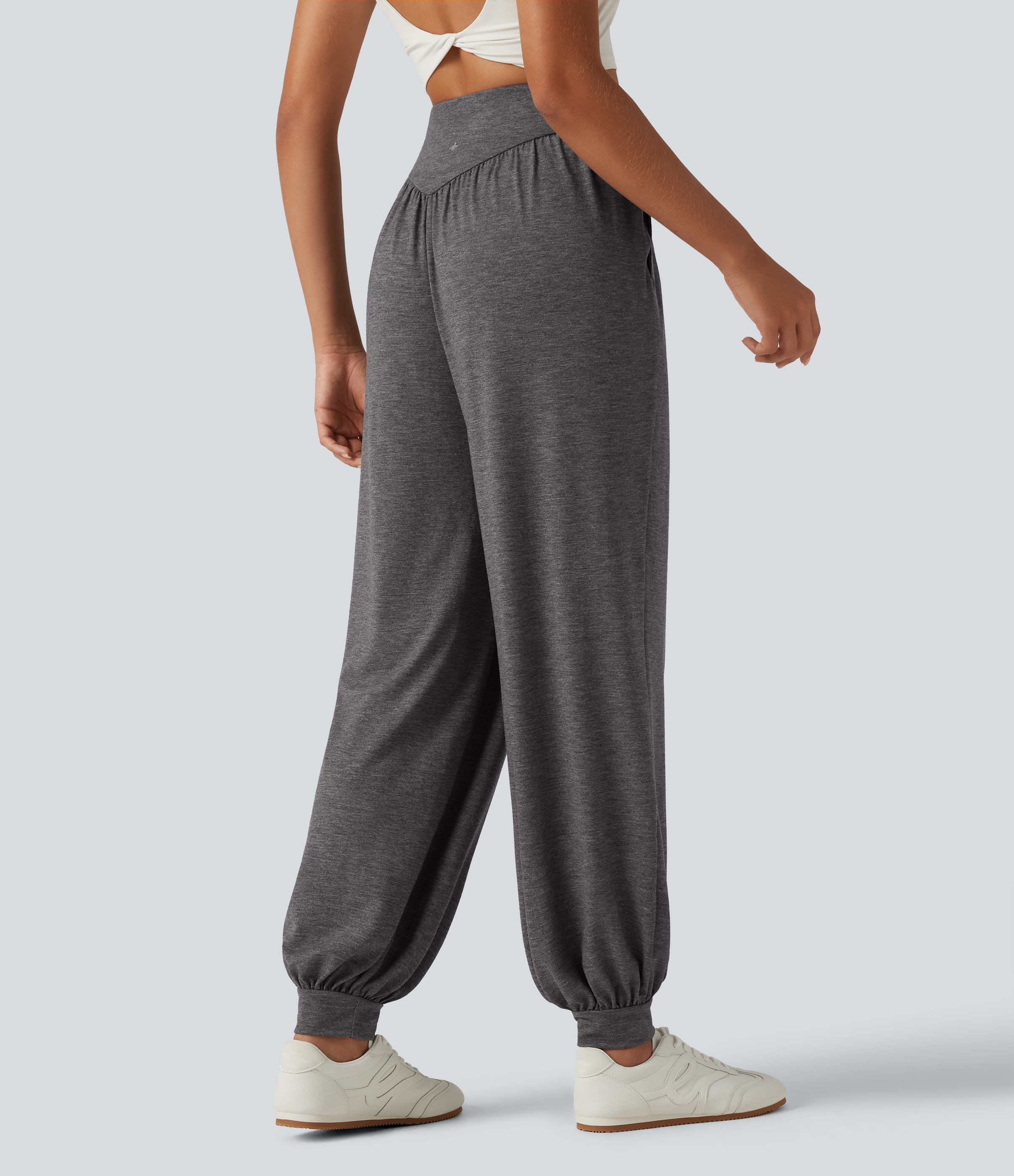 Darl Gray Floral Yarn High Waisted V Shaped Yoga Joggers with Pockets / 2