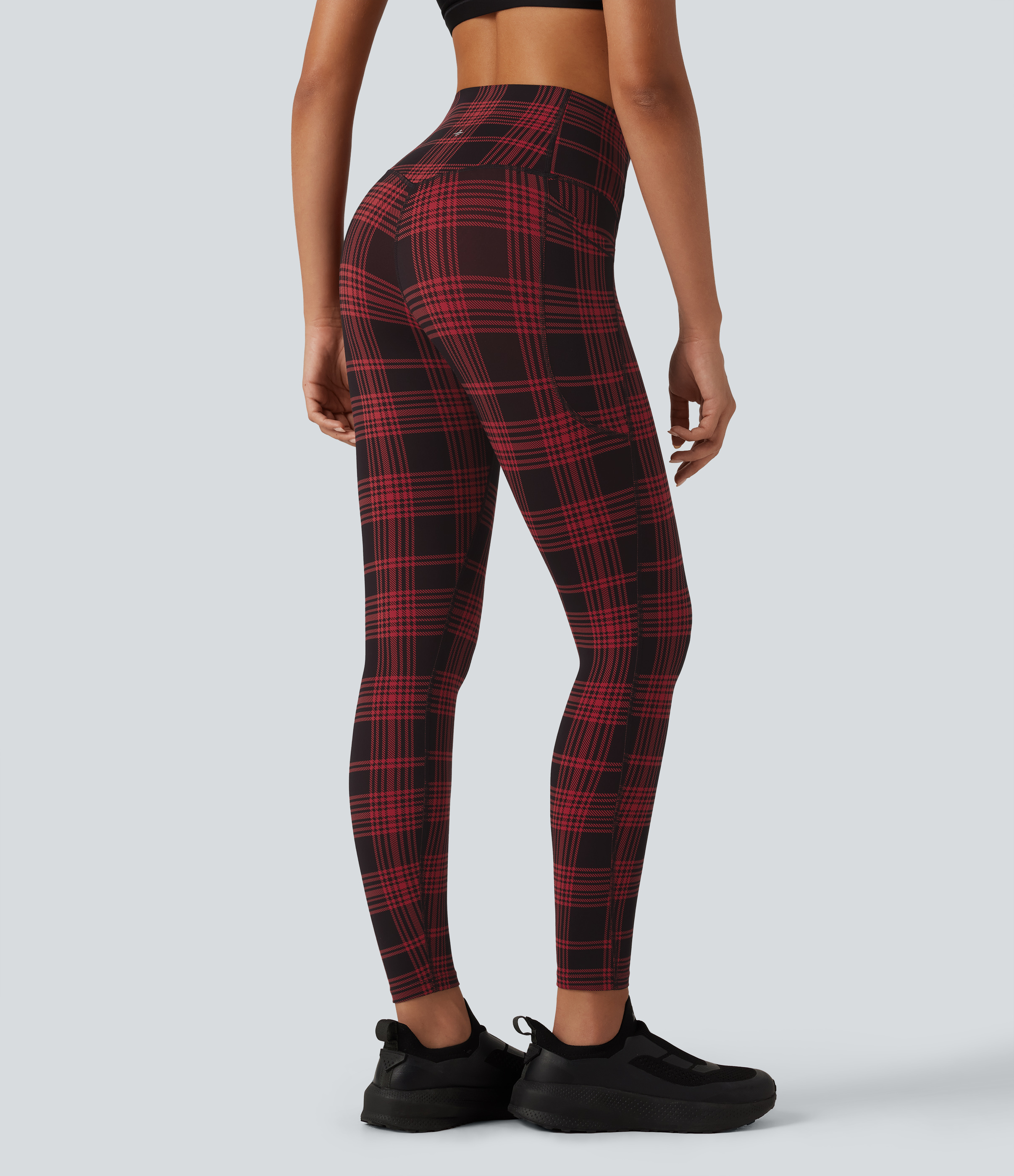 Halara UltraSculpt™ - Lauf-Leggings mit hohem Bund, Seitentaschen, Bauchkontrolle und Karomuster