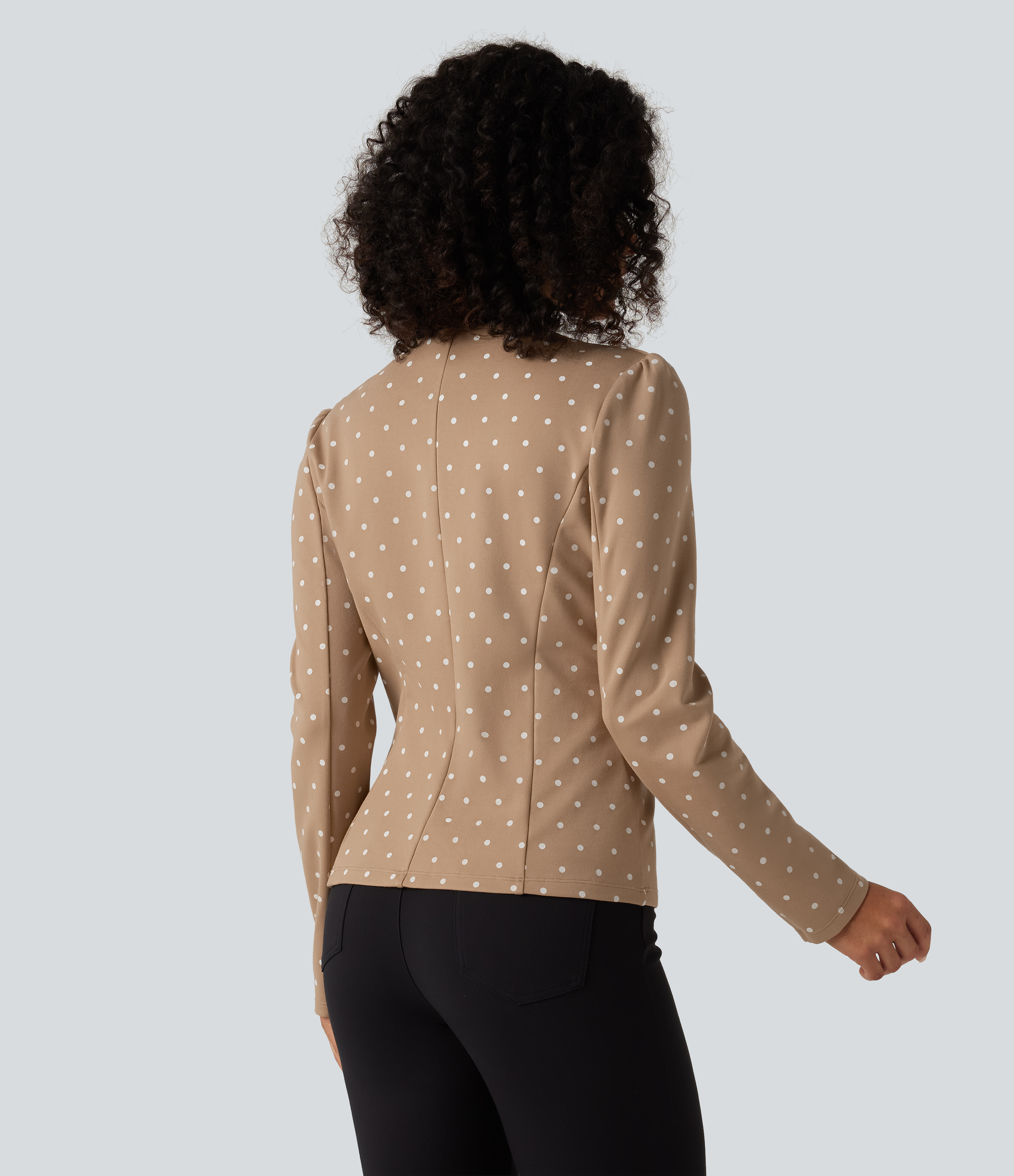 Canyon Roast Speckle Blazer de bureau à pois avec encolure arrondie, ourlet arrondi et manches longues / 2