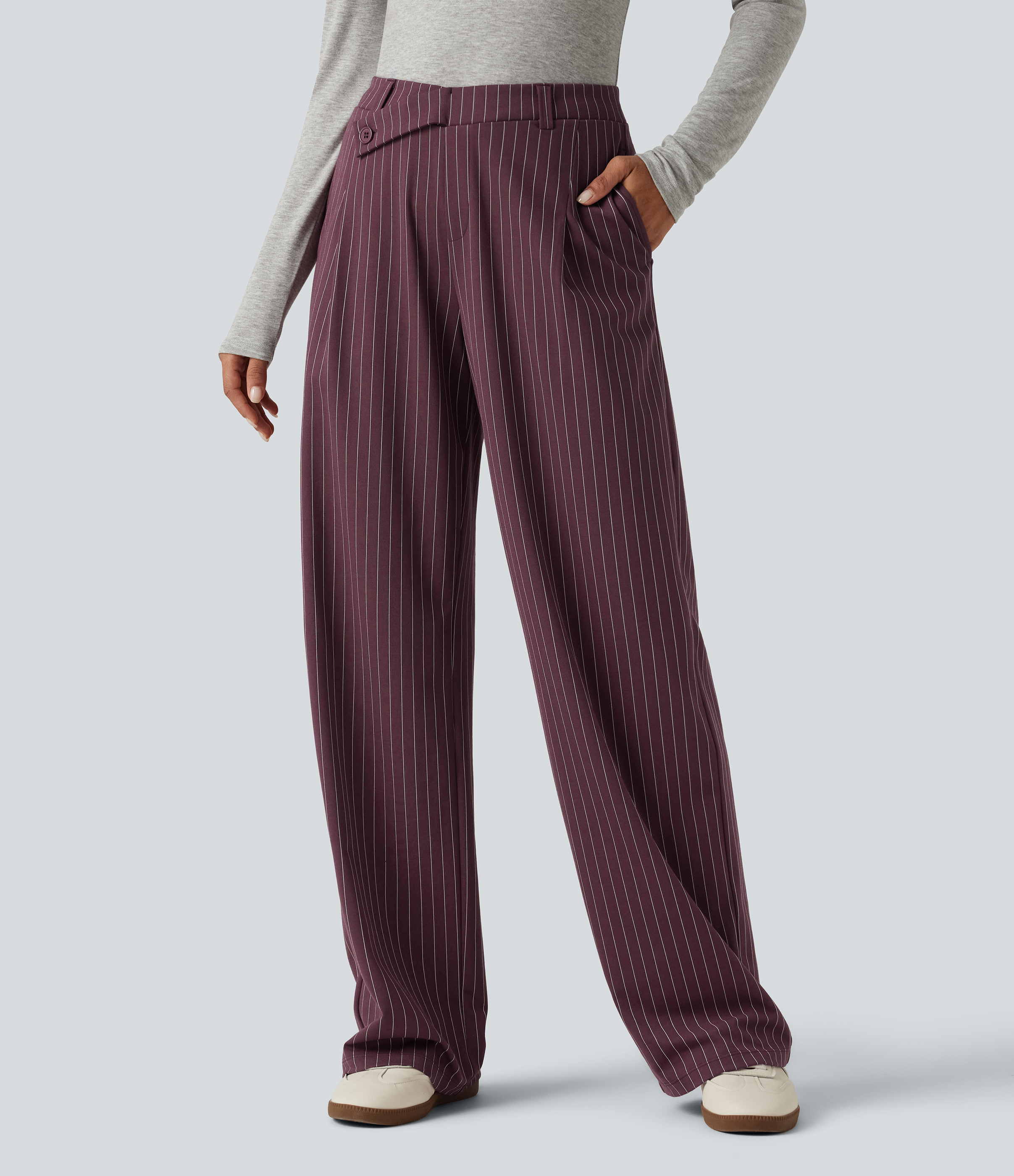 Halara Flex™ Mid Rise Crossover Straight Leg InstantCool Stripe Work Pants with Pockets