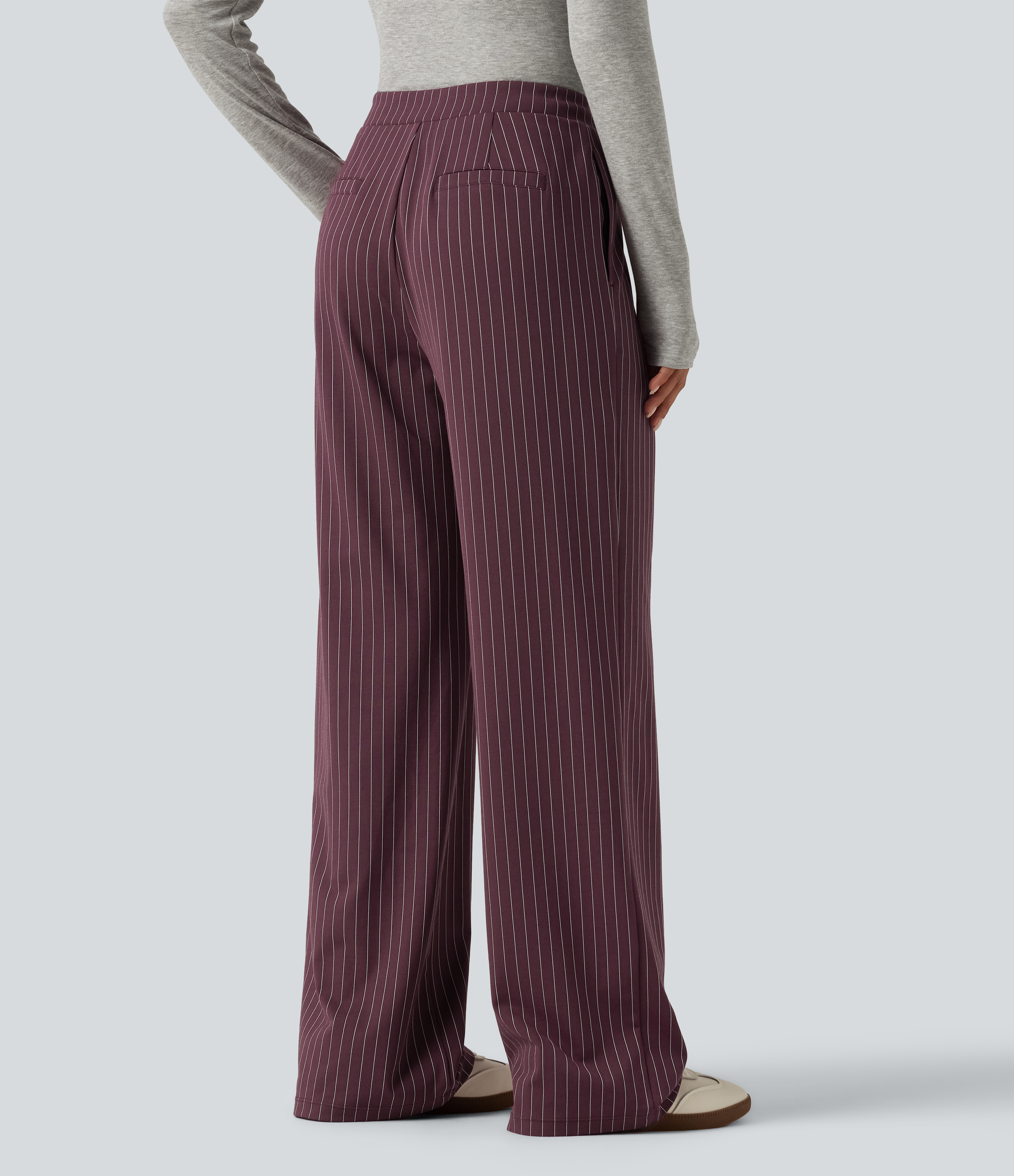 Plum Stripe Halara Flex™ Mid Rise Crossover Straight Leg InstantCool Stripe Work Pants with Pockets / 2