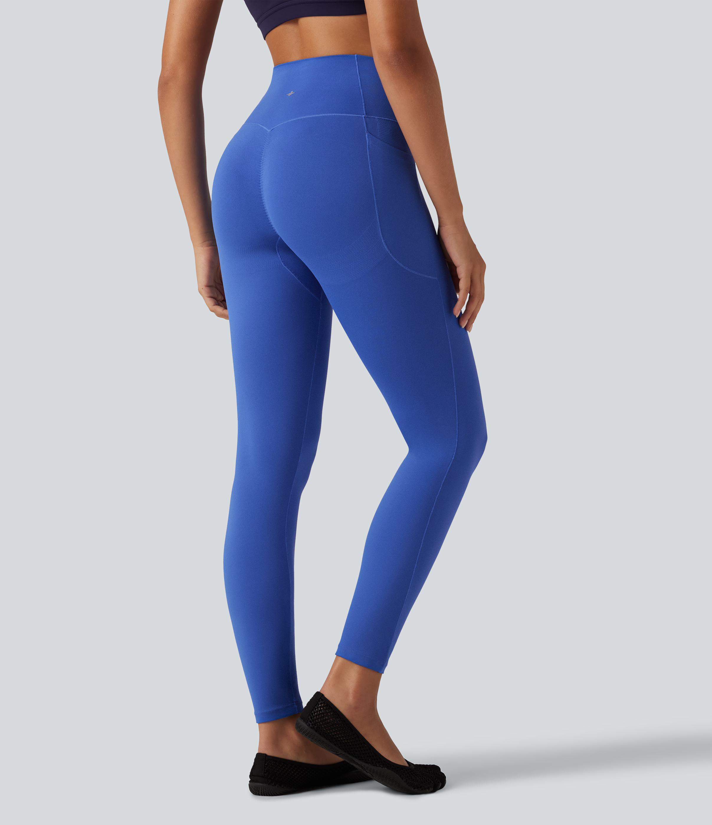Beaucoup Blue SoftlyZero™ High Waisted Crossover Butt Lifting Ruched Yoga Leggings with Pocekts / 2