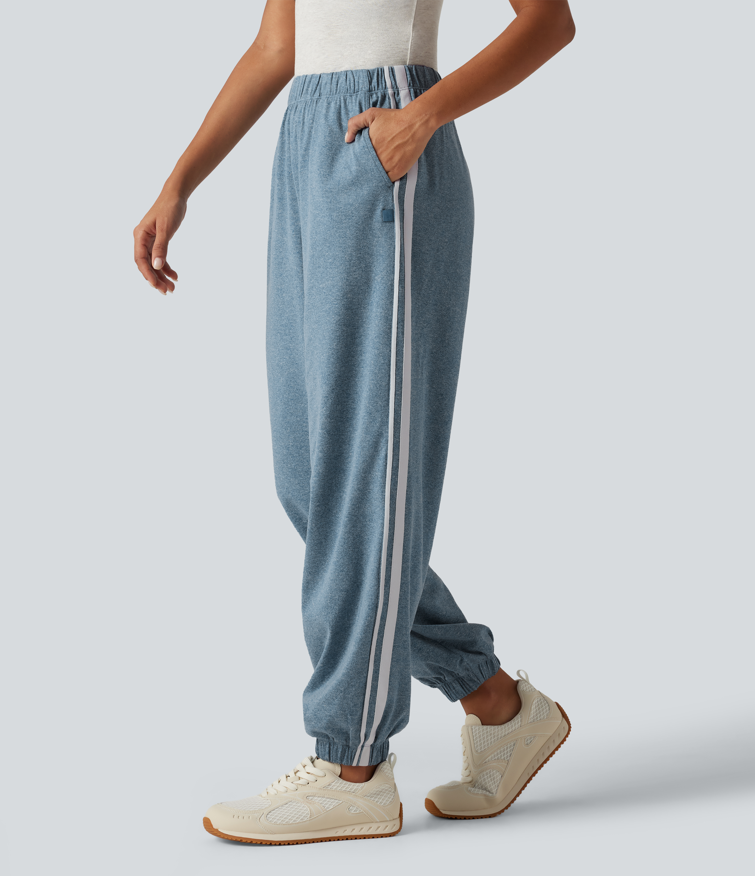 Mid Rise Color Block Casual Joggers with Pockets