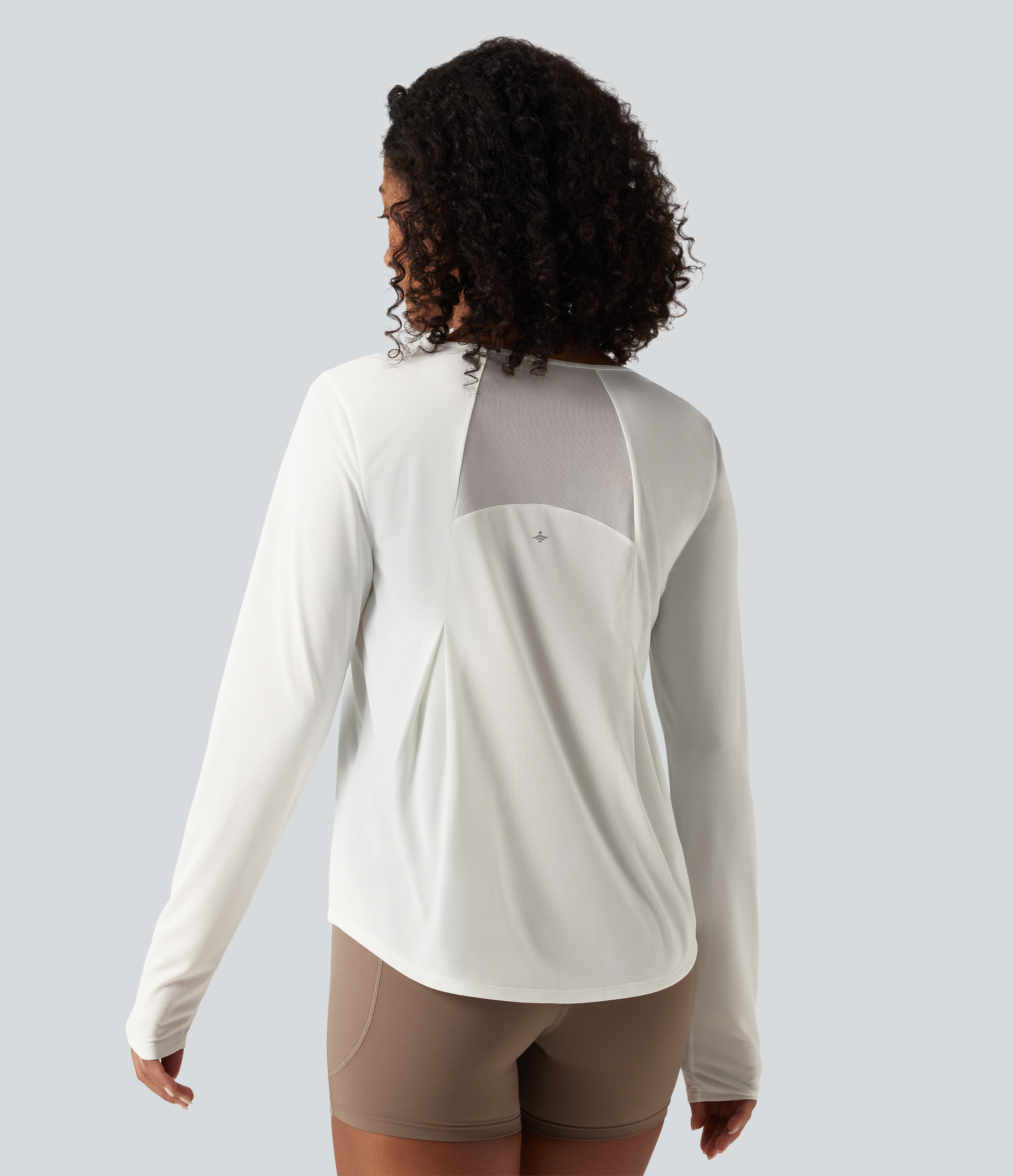 Round Neck Long Sleeve Contrast Mesh Curved Hem Running Sports Top