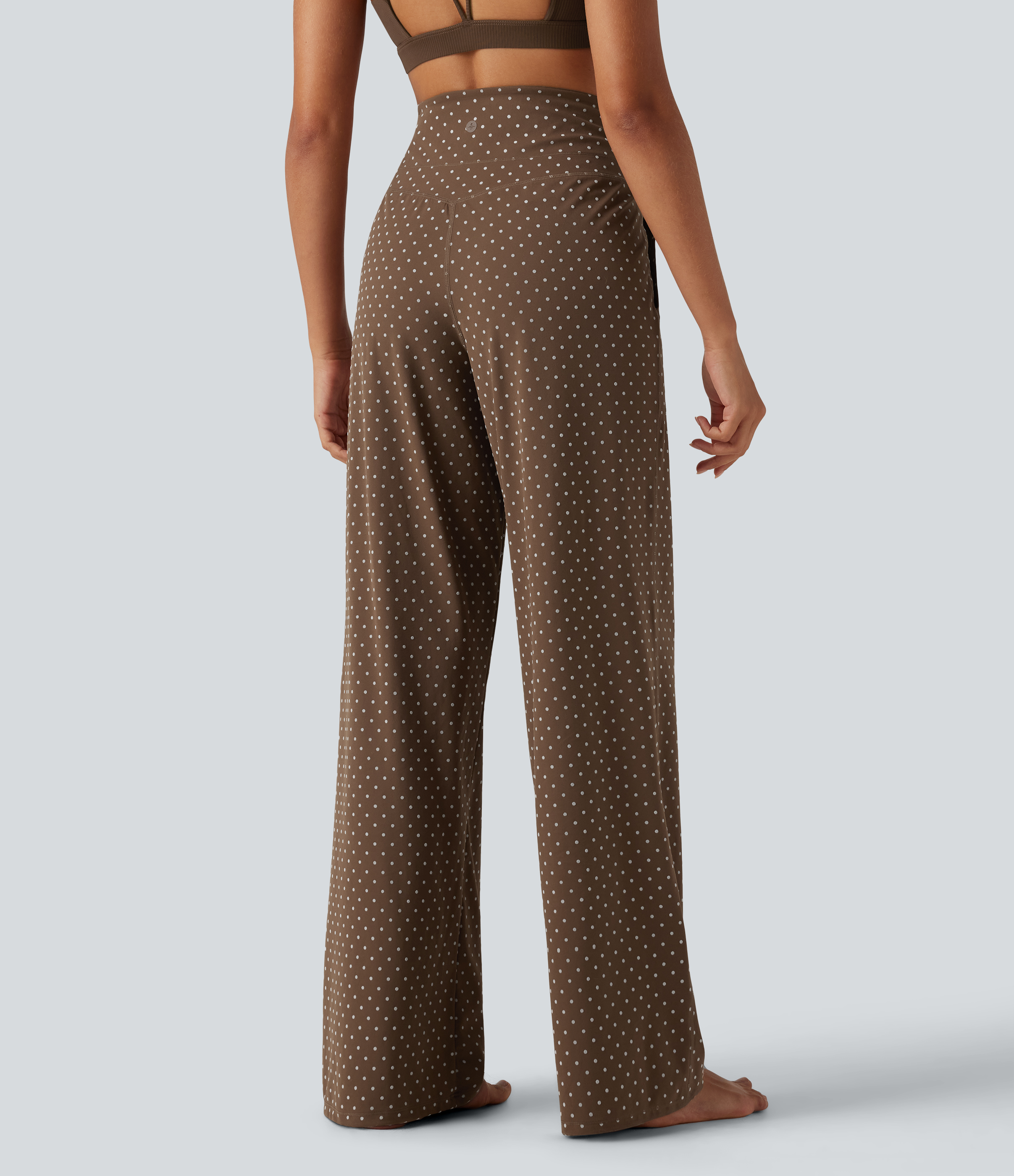 Golden Brown Dot Halara UltraSculpt™ Flocked High Waisted Tummy Control Straight Leg Polka Dot Yoga Pants with Pockets / 2