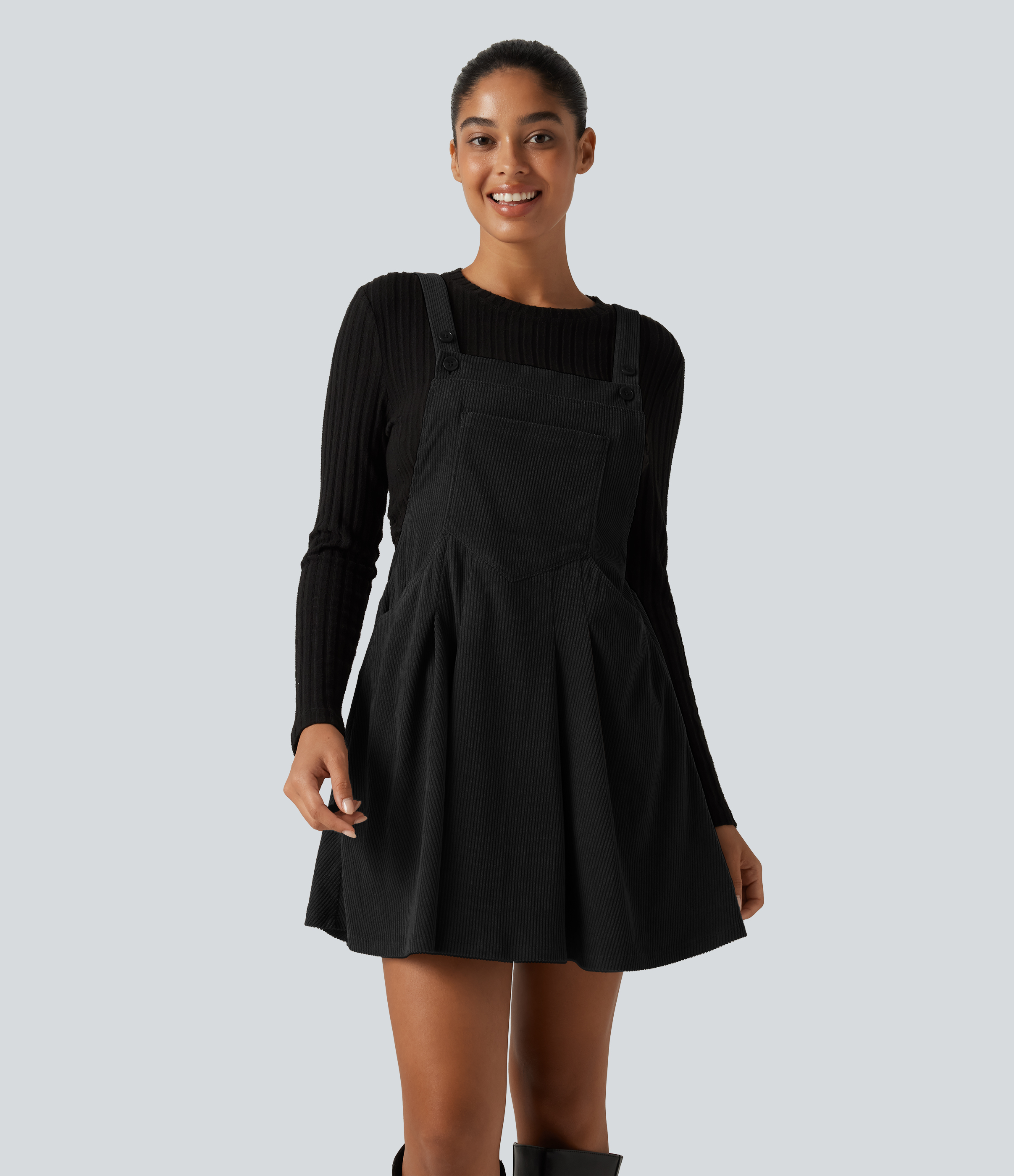 Mini Corduroy Casual Dress with Pockets