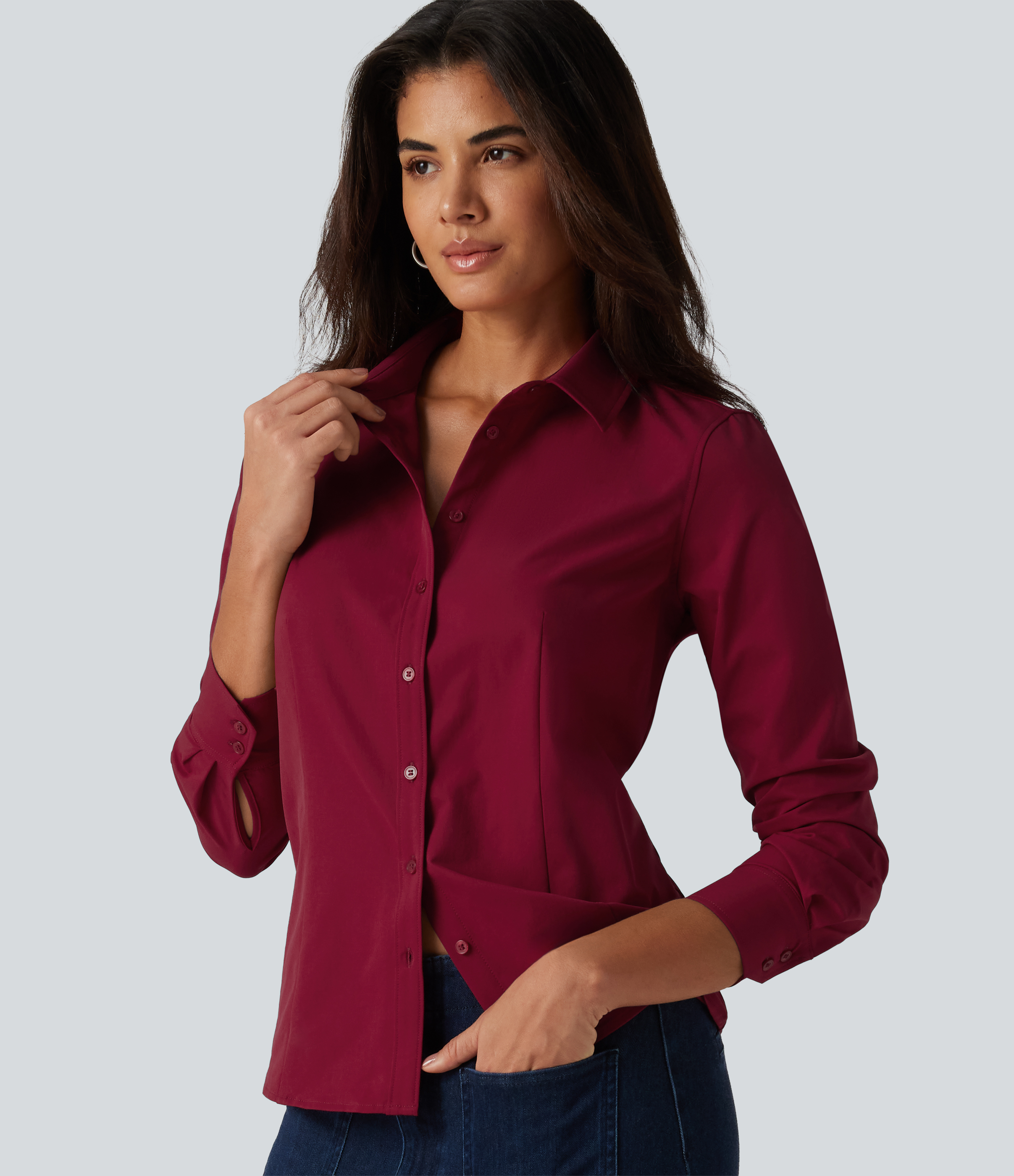 Long Sleeve Curved Hem Work Shirt
