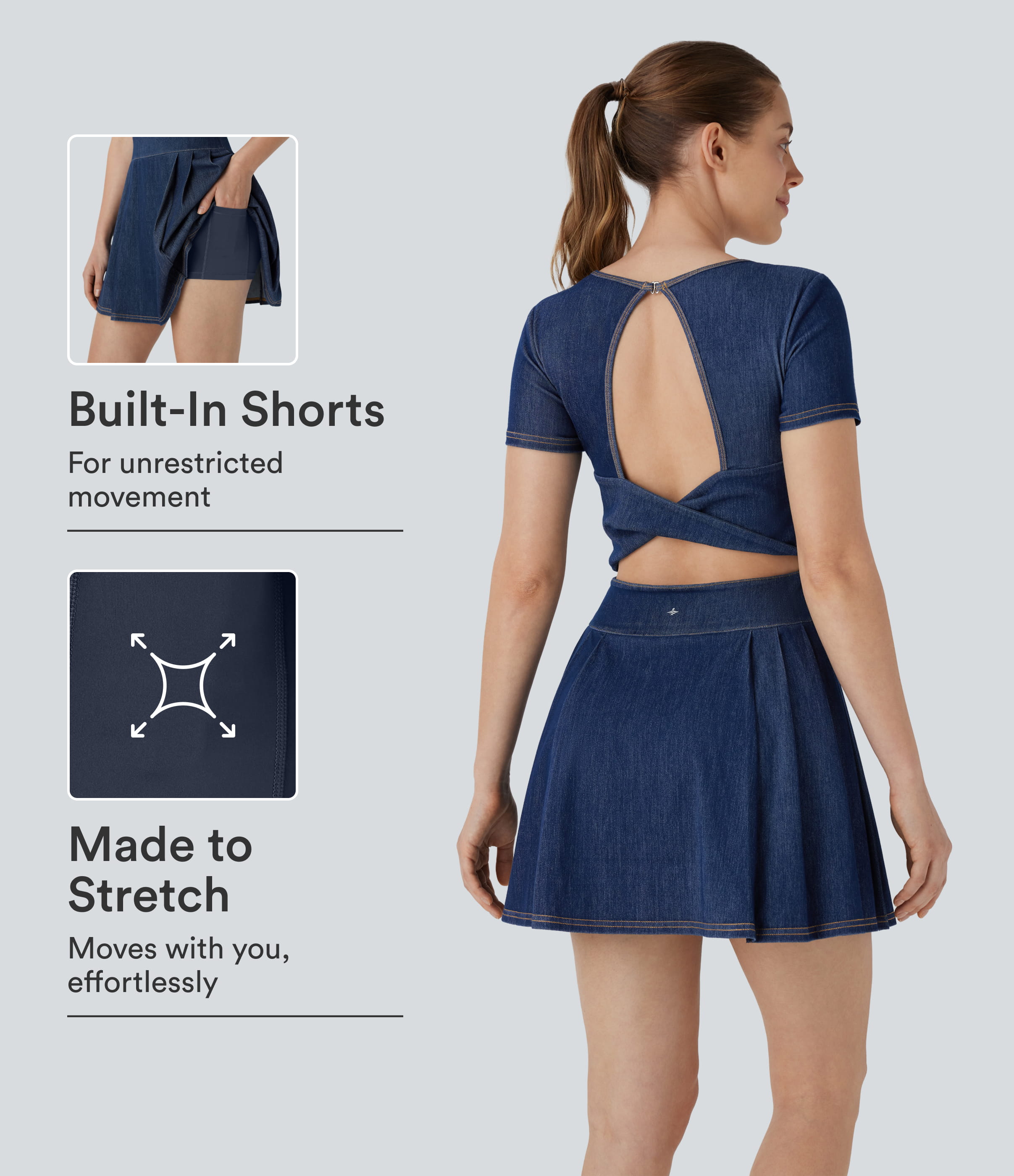 Halara Flex™ Pleated Hem 2-in-1 InstantCool Washed Denim Tennis Active Dress with Pockets