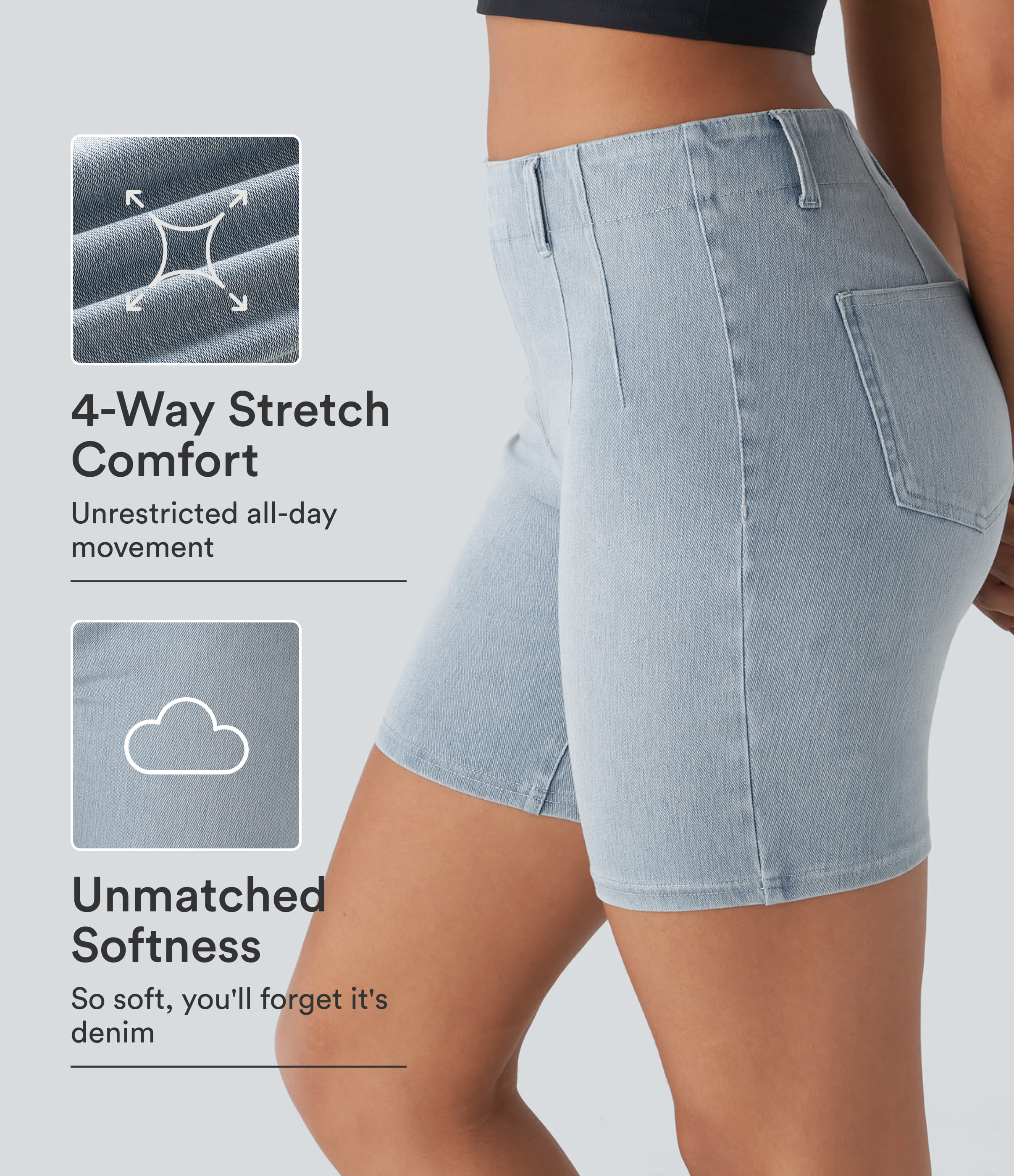 Halara Flex™ Mid Rise Pockets Skinny InstantCool Washed Denim Casual Shorts