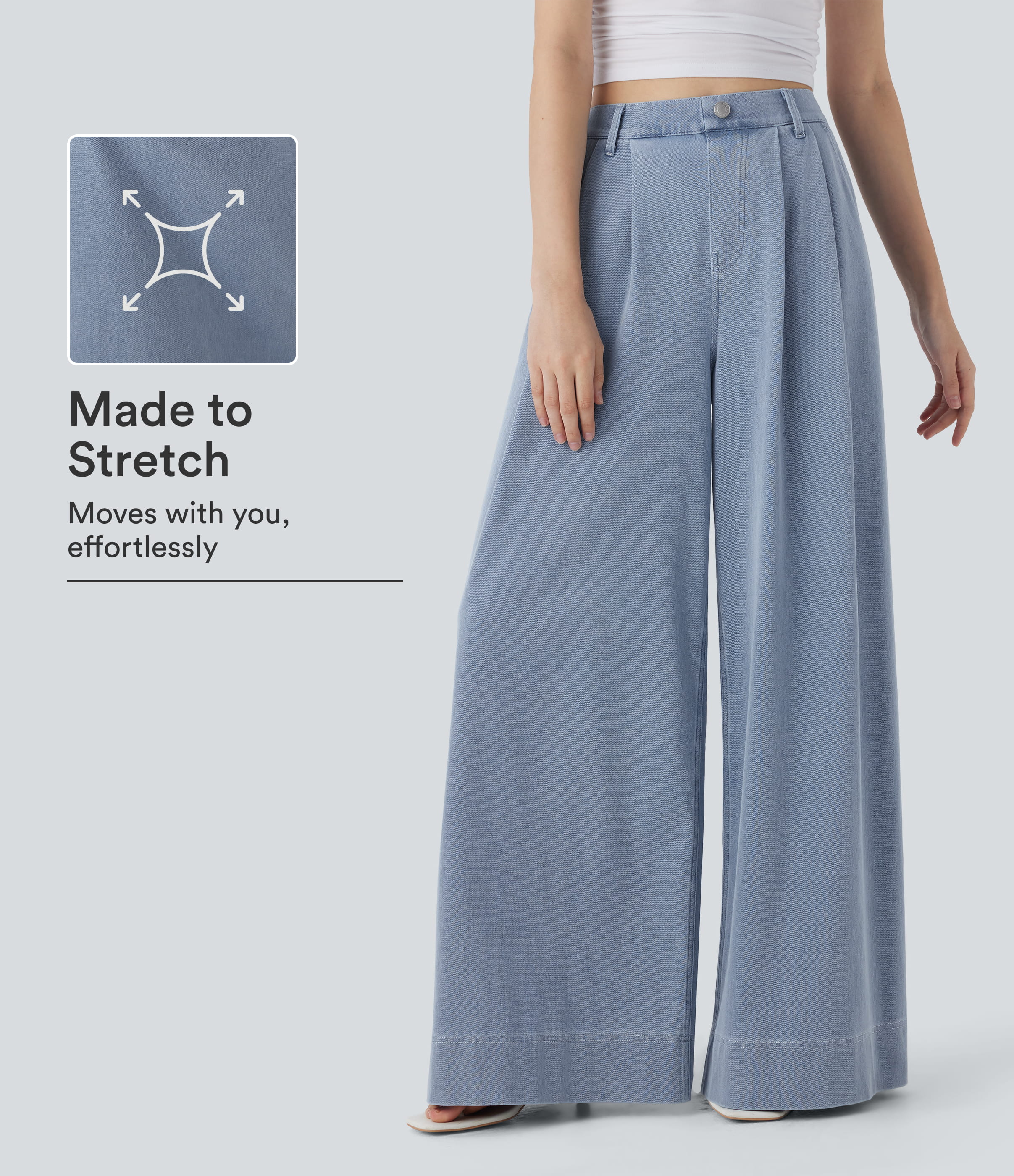 Halara Flex™ High Waisted Wide leg InstantCool Denim Casual Jeans with Pockets