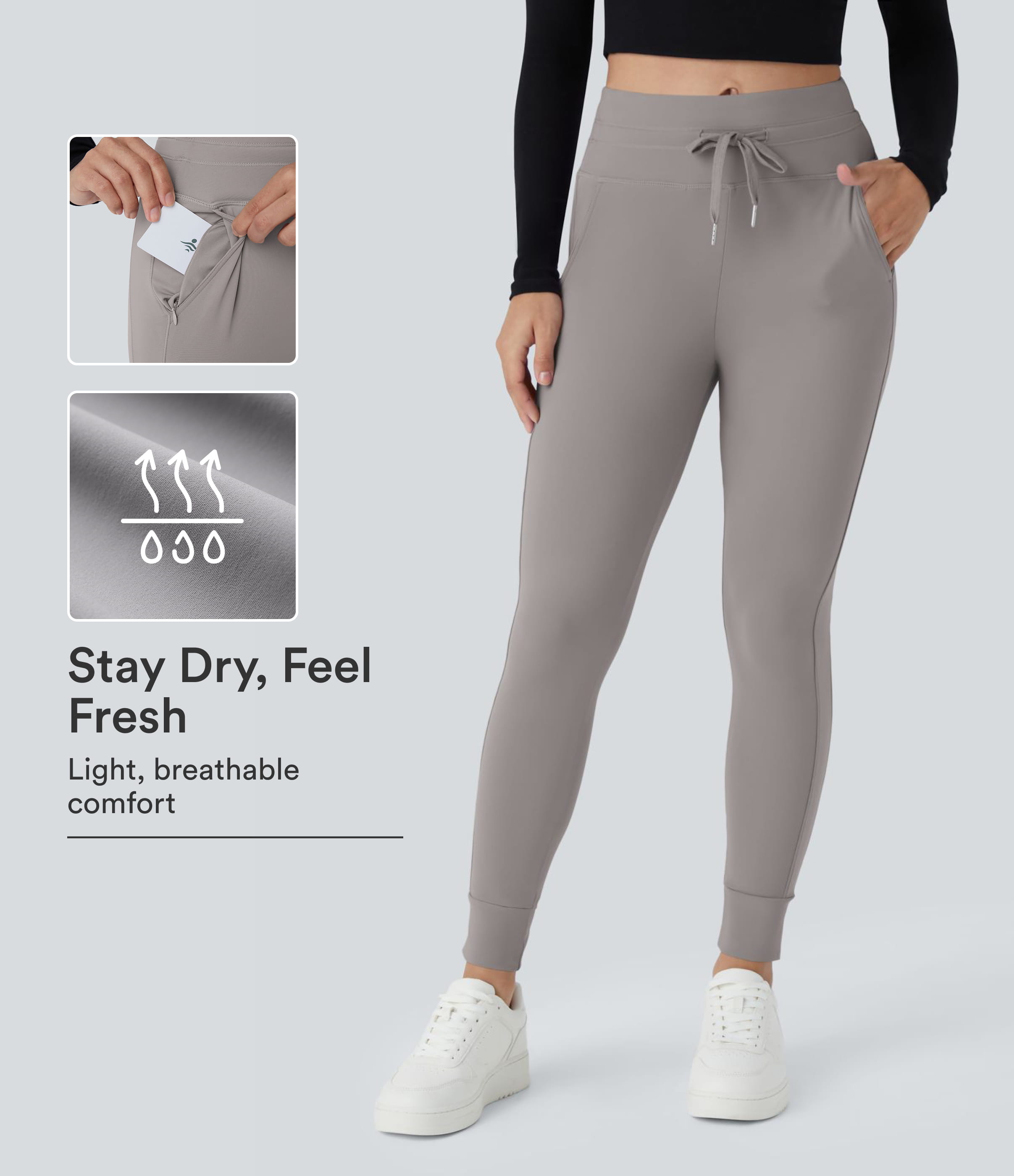 SoftlyZero™ Plush High Waisted Drawstring Pocket Plain Full Length Joggers