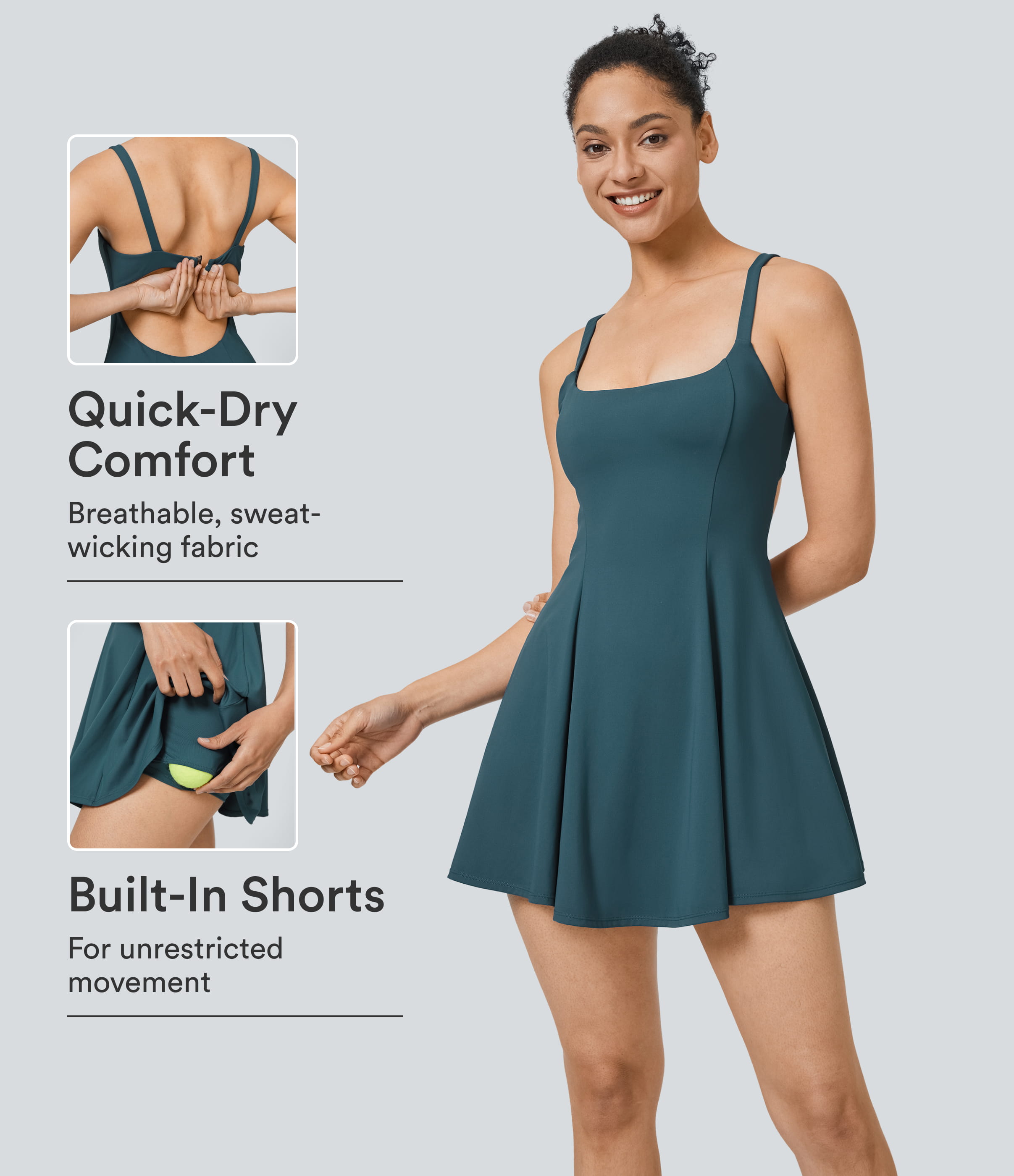 Dragonfly SoftlyZero™ QuickDry Cut Out 2-in-1 Pocket Mini Slip Tennis Active Dress / 1