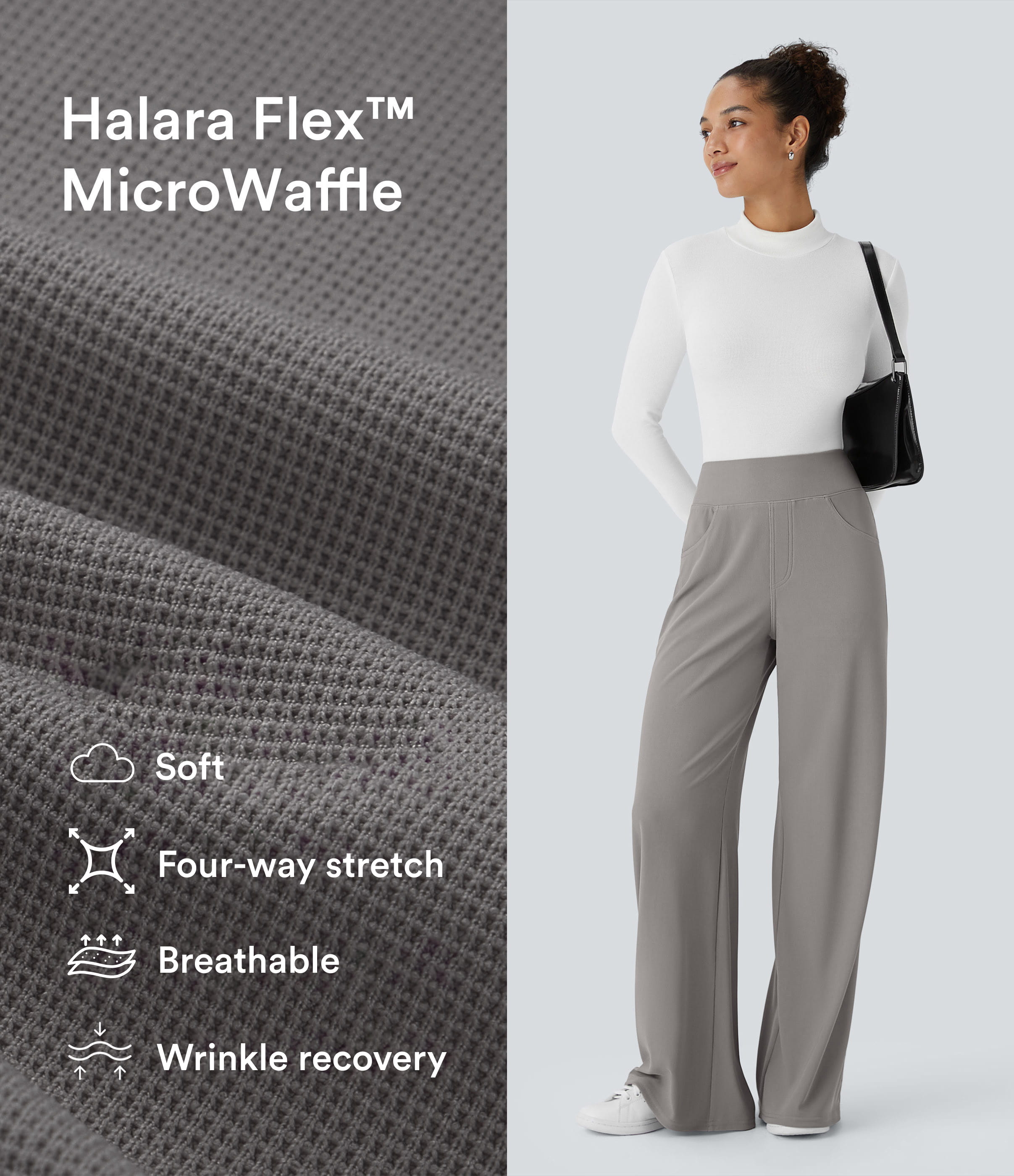 Satellite Halara Flex™ High Waisted Tummy Control Pockets Wide Leg Baggy Micro Waffle Work Pants / 2