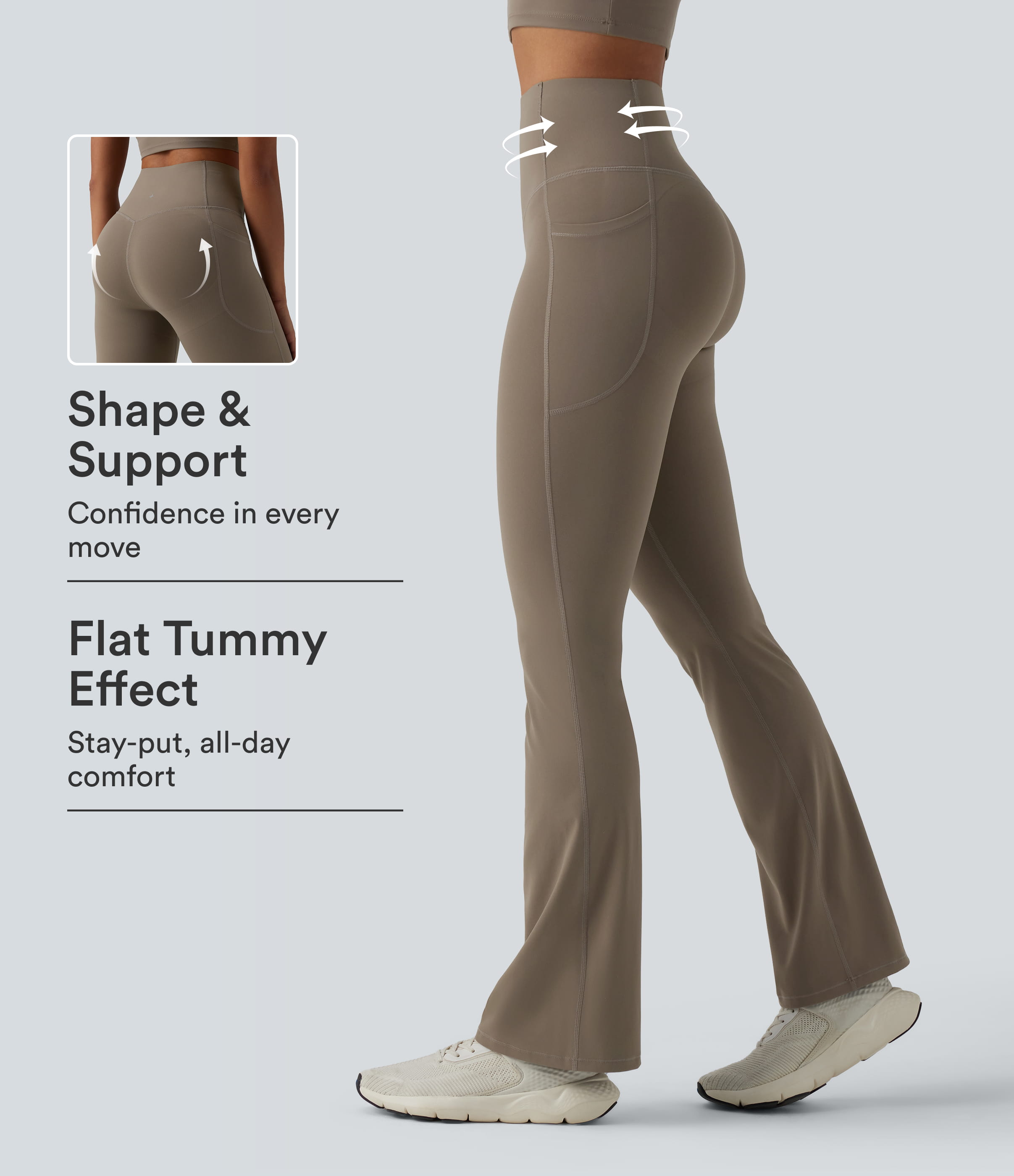 Halara UltraSculpt™ High Waisted Butt Lifting Tummy Control Bootcut Yoga Leggings with Pockets — Dawn Brown by Halara