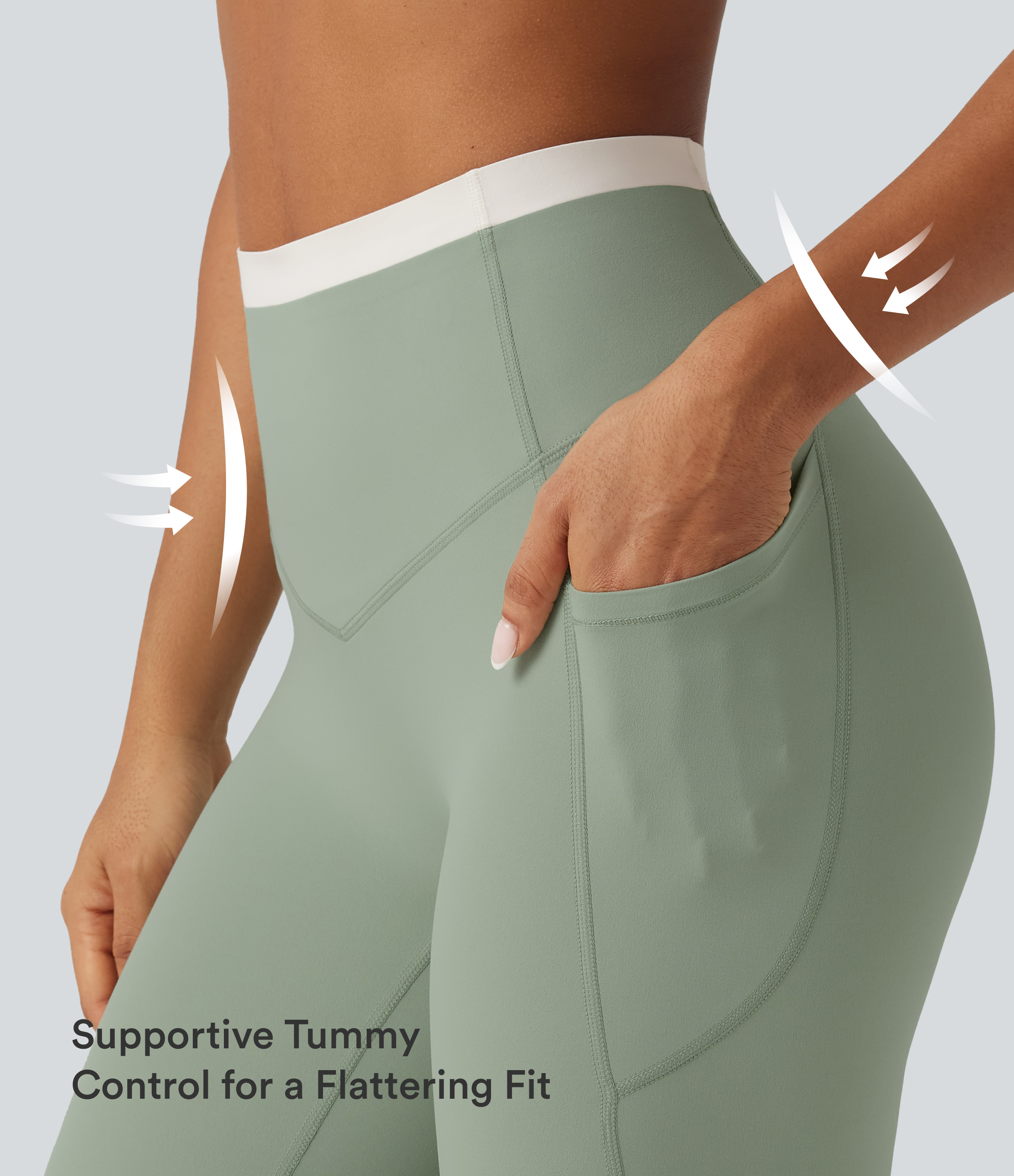 Iceberg Green Halara UltraSculpt™ High-Waisted bauchformende Color-Block Skinny Yoga-Leggings mit Taschen / 2