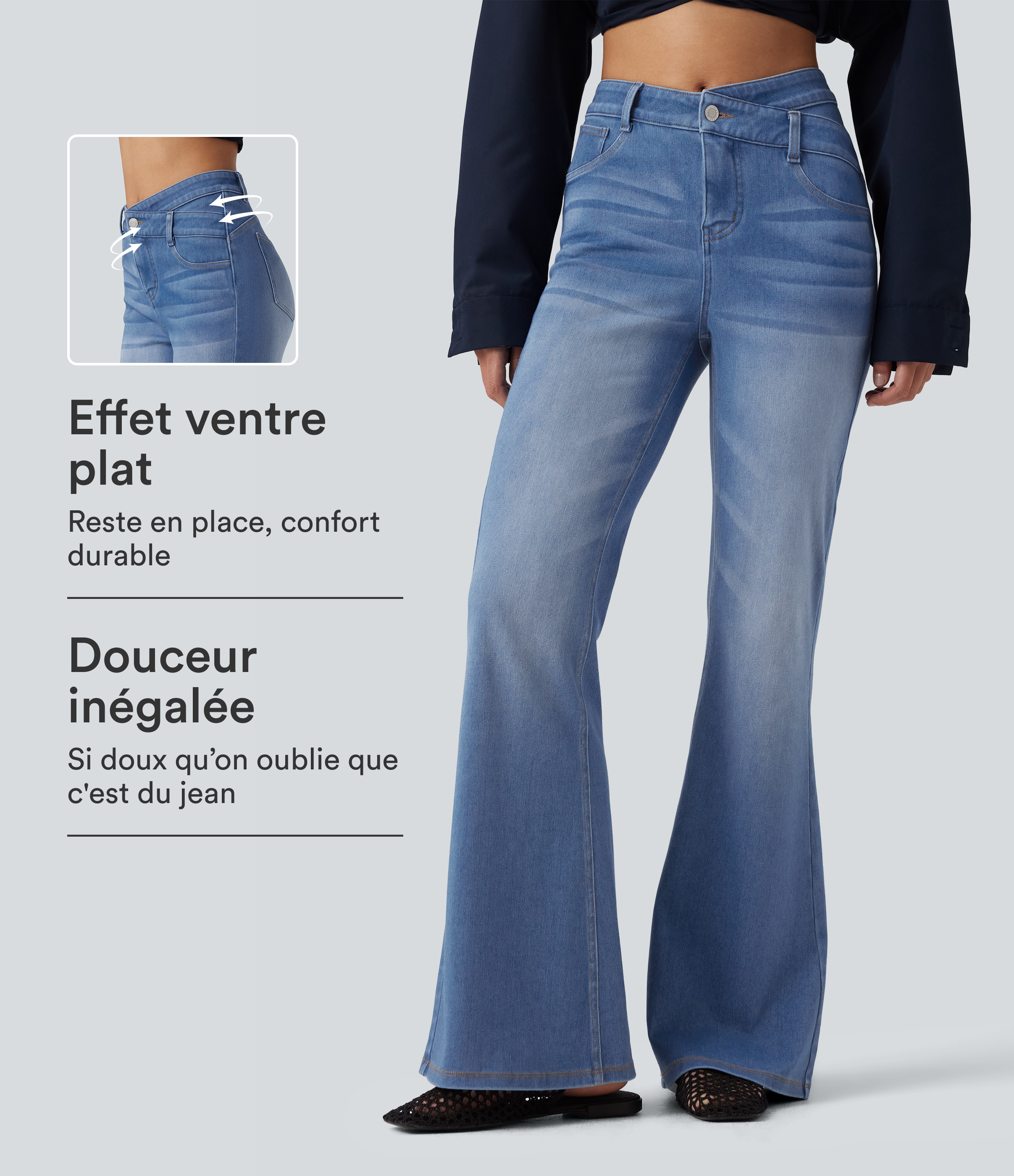 Jean flare Halara Flex™ taille haute croisée gainant avec poches