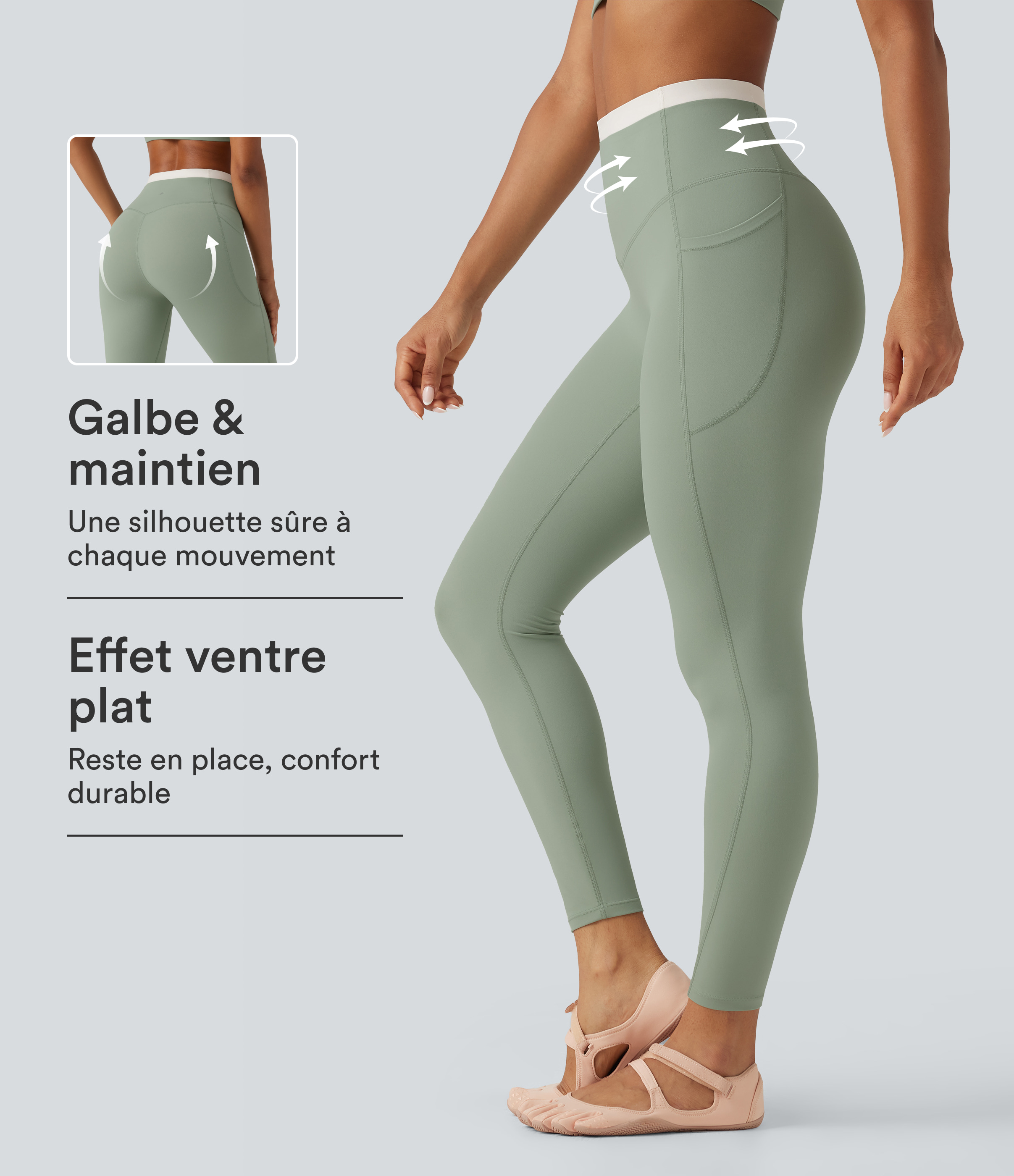 Iceberg Green Legging de yoga skinny Halara UltraSculpt™ taille haute gainant color block avec poches / 1