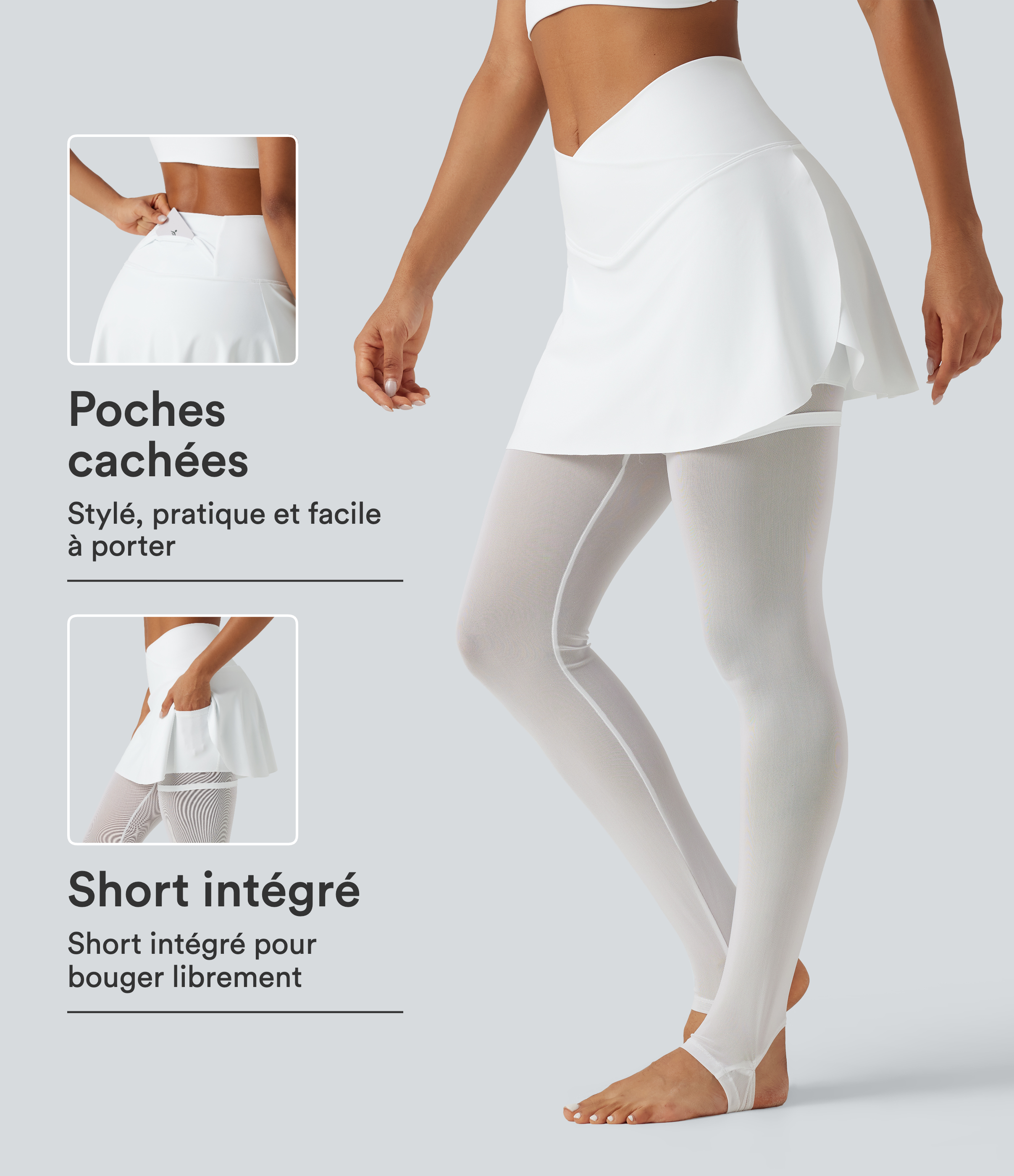 Legging-jupe de sport SoftlyZero™ Airy effet frais InstantCool, protection solaire UPF50+ taille haute croisée avec mesh contrasté, sous-pieds et poches