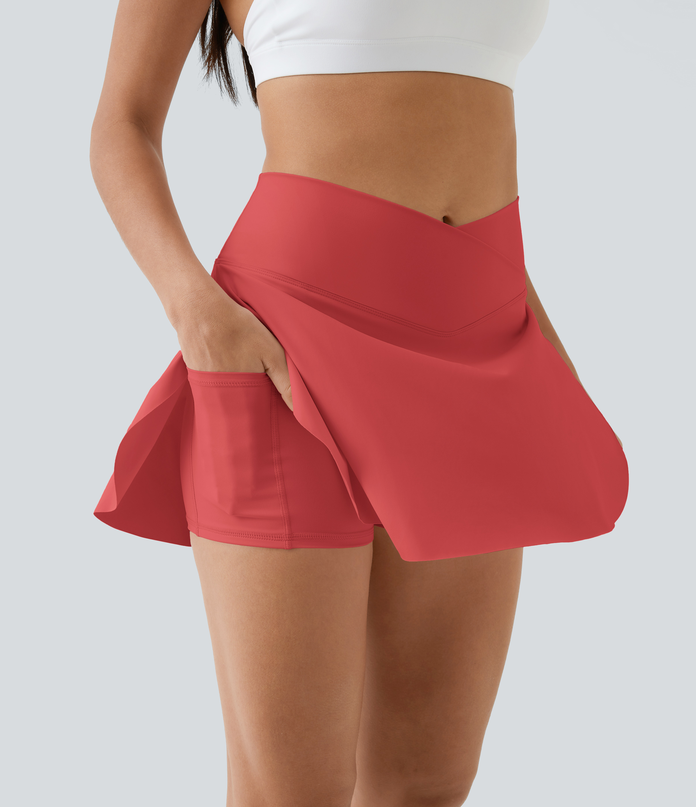 SoftlyZero™ Airy Crossover Pocket 2-in-1 Cool Touch Tennis Skirt-Lucid-Longer Length-UPF50+