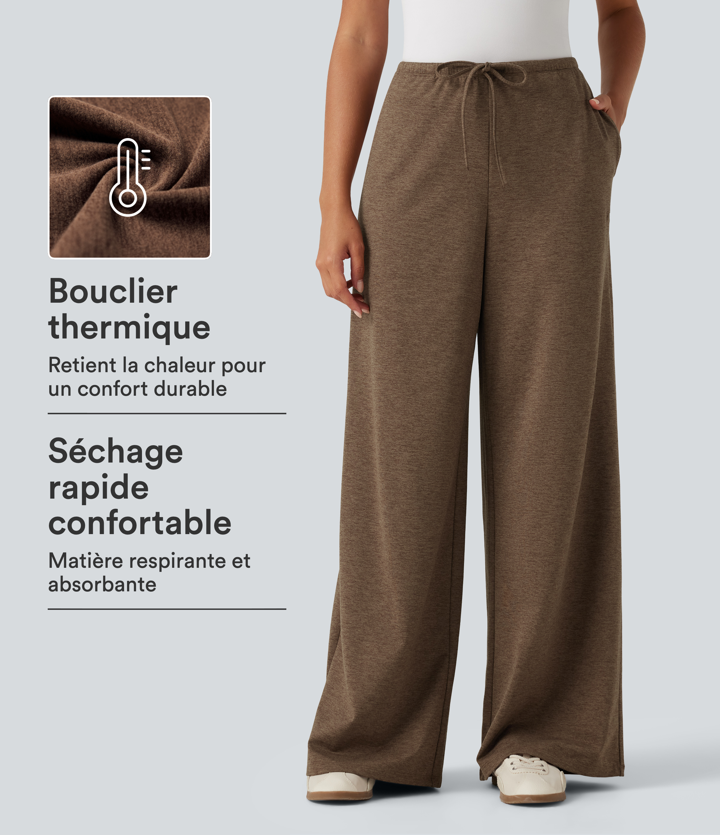 Jogging baggy taille mi-haute à cordon, séchage rapide et doublure polaire avec poches et protection solaire UPF40+