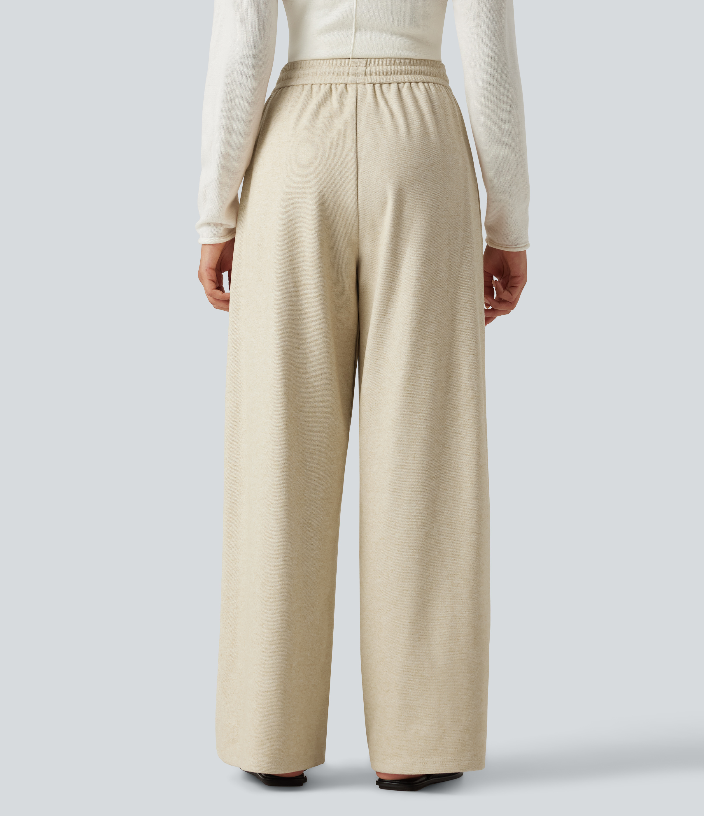 Oatmeal Khaki Cepli yüksek bel bağcıklı bol iş pantolonu / 2