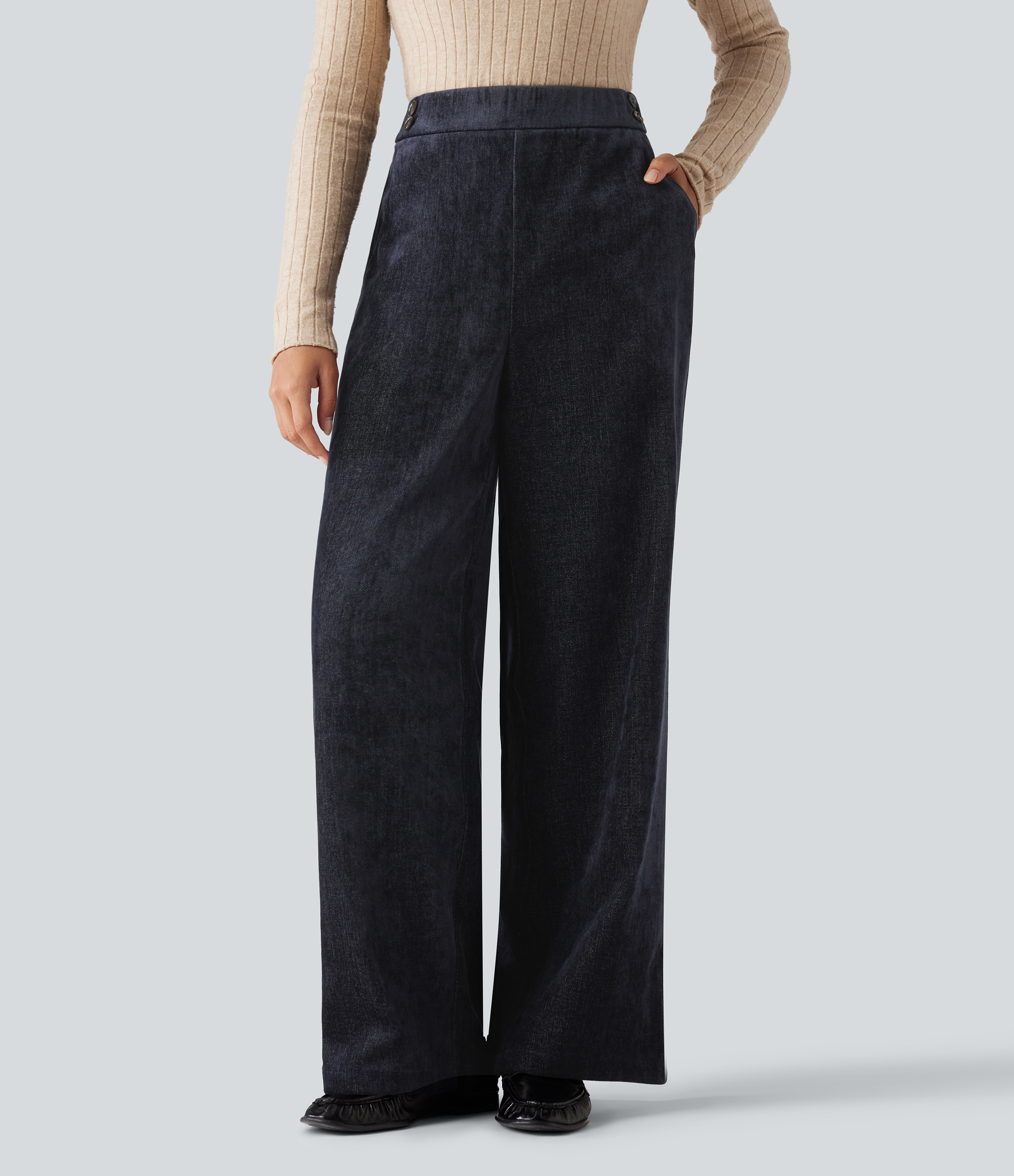 Baggy Bürohose mit hohem Bund und Seitentaschen