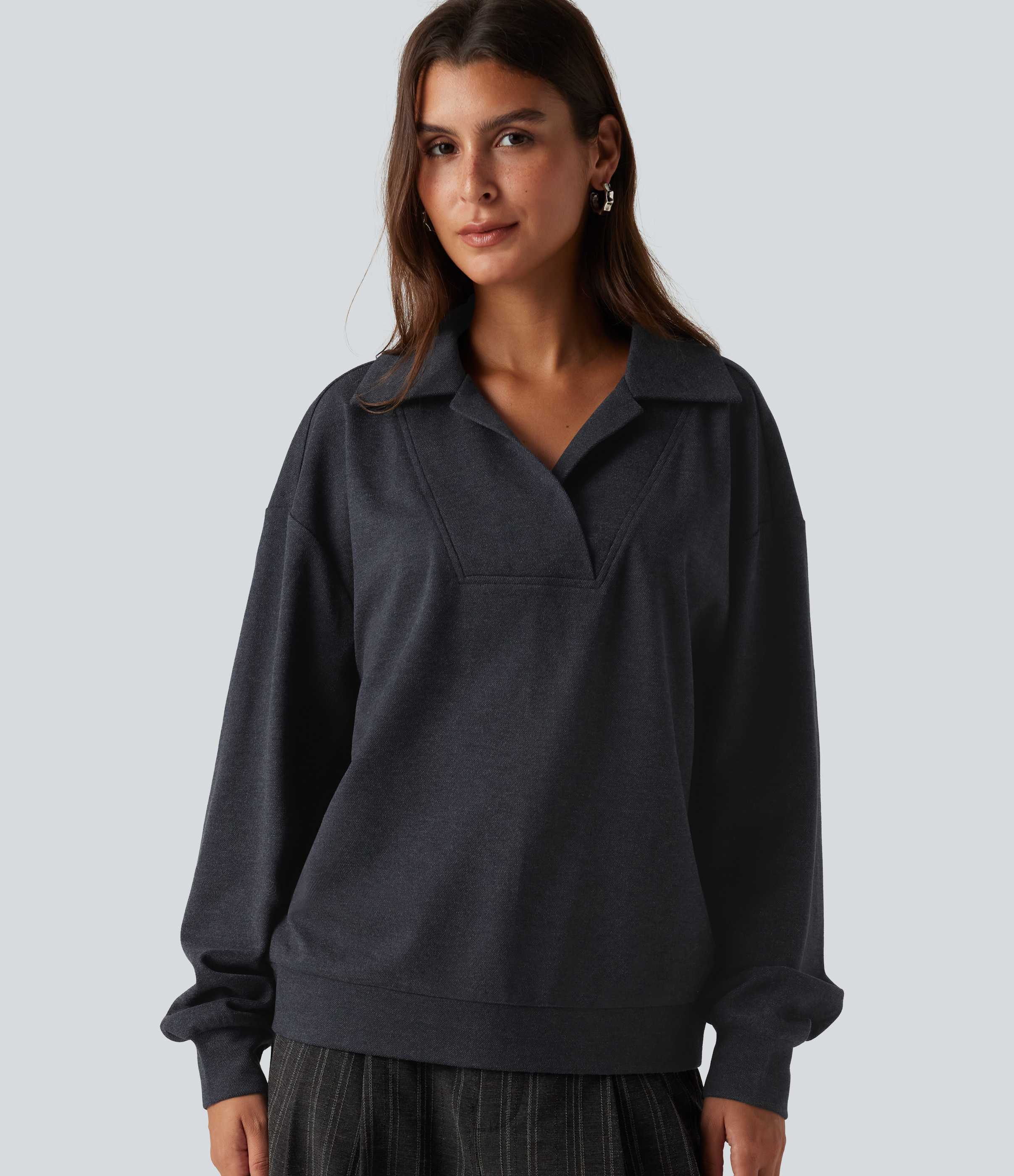 V Neck Dropped Shoulder Long Sleeve Casual Sweatshirt