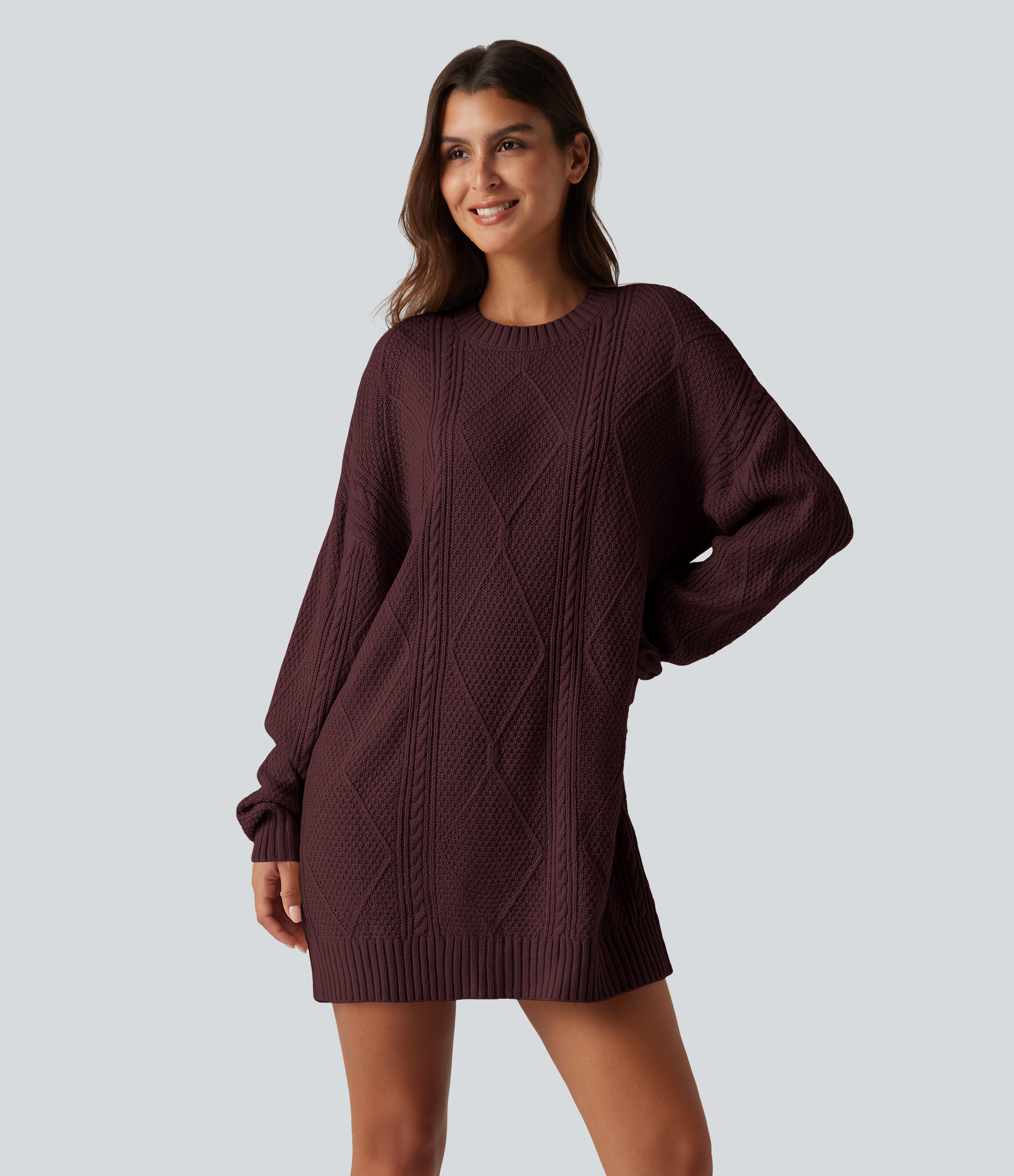Sassafras Robe pull mini en maille torsadée à encolure arrondie et manches longues / 2