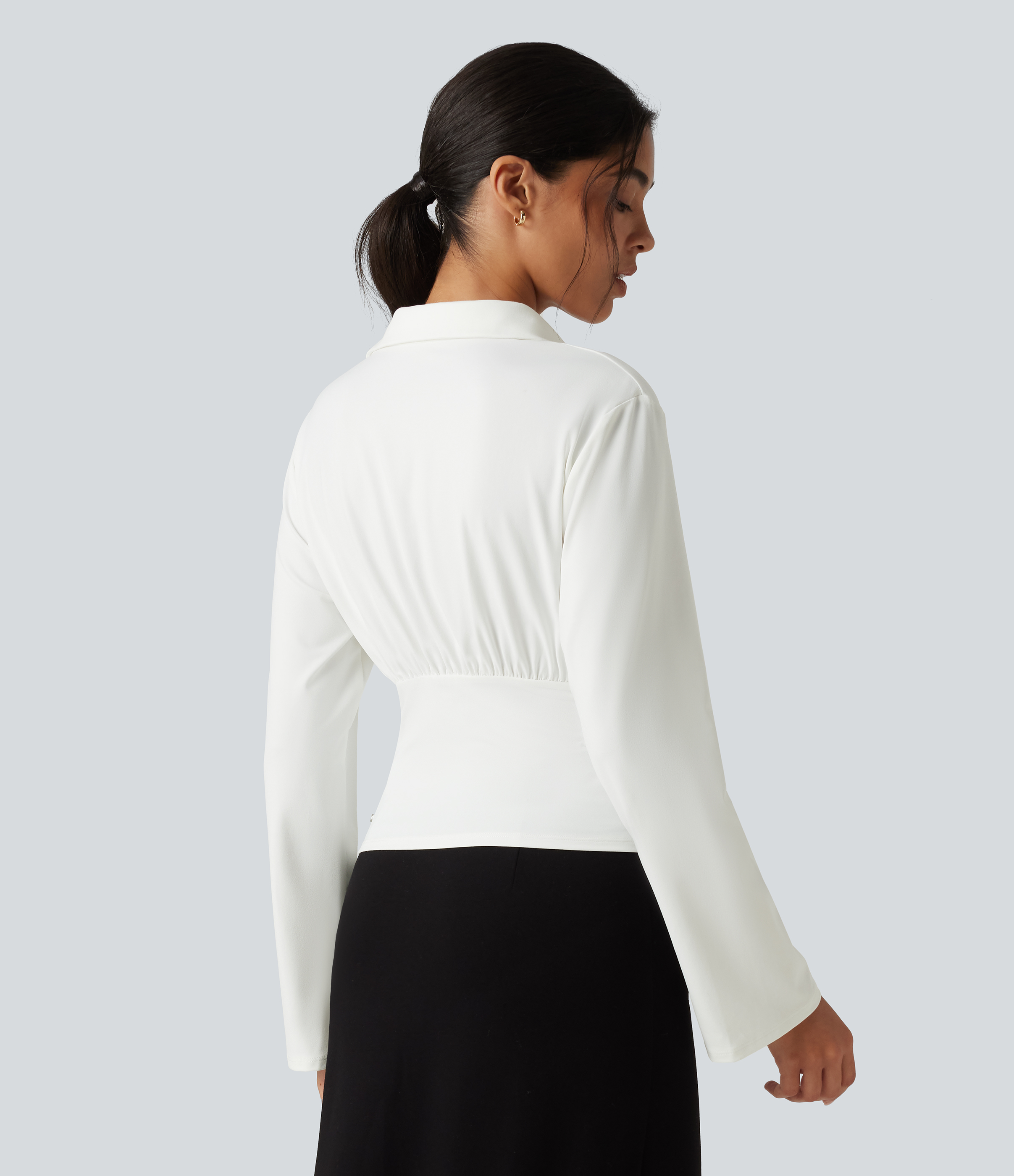White Flounce Long Sleeve Work Shirt / 2