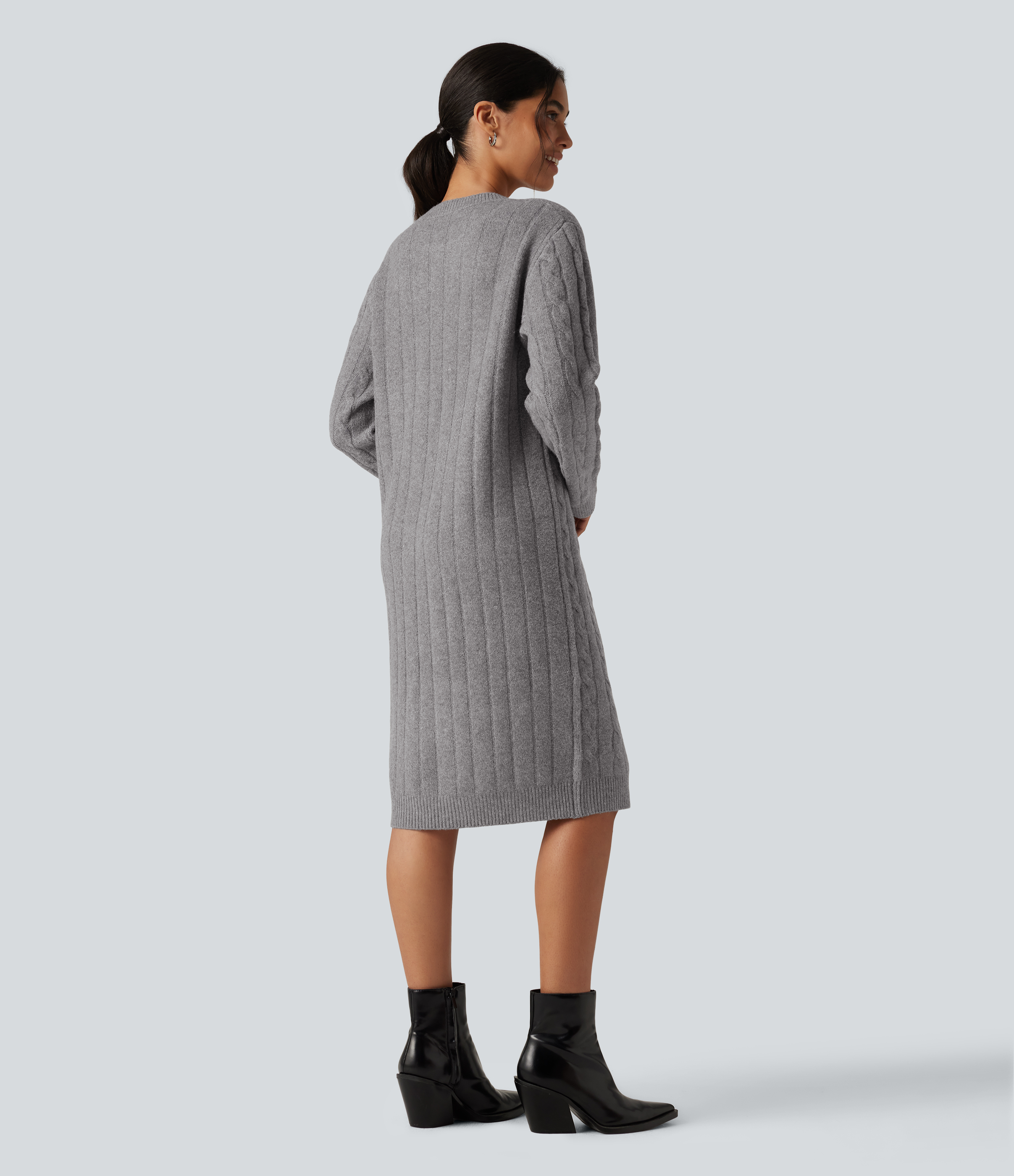 Gull Gray Midi-Arbeitskleid mit Rundhalsausschnitt und langen Ärmeln / 2