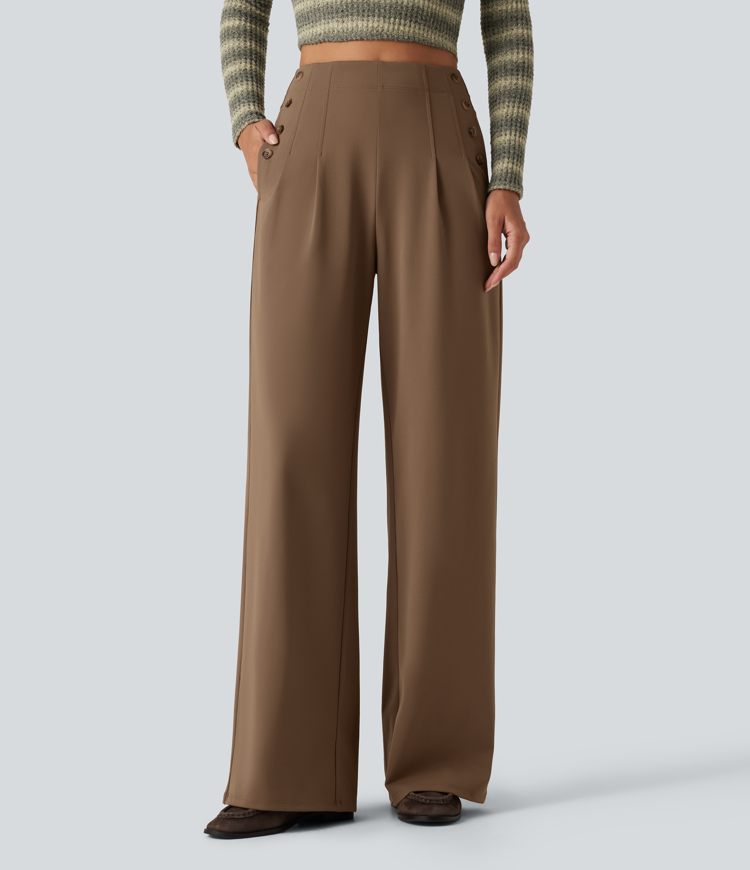 DayStretch High Waisted Wide Leg Casual Pants with Pockets