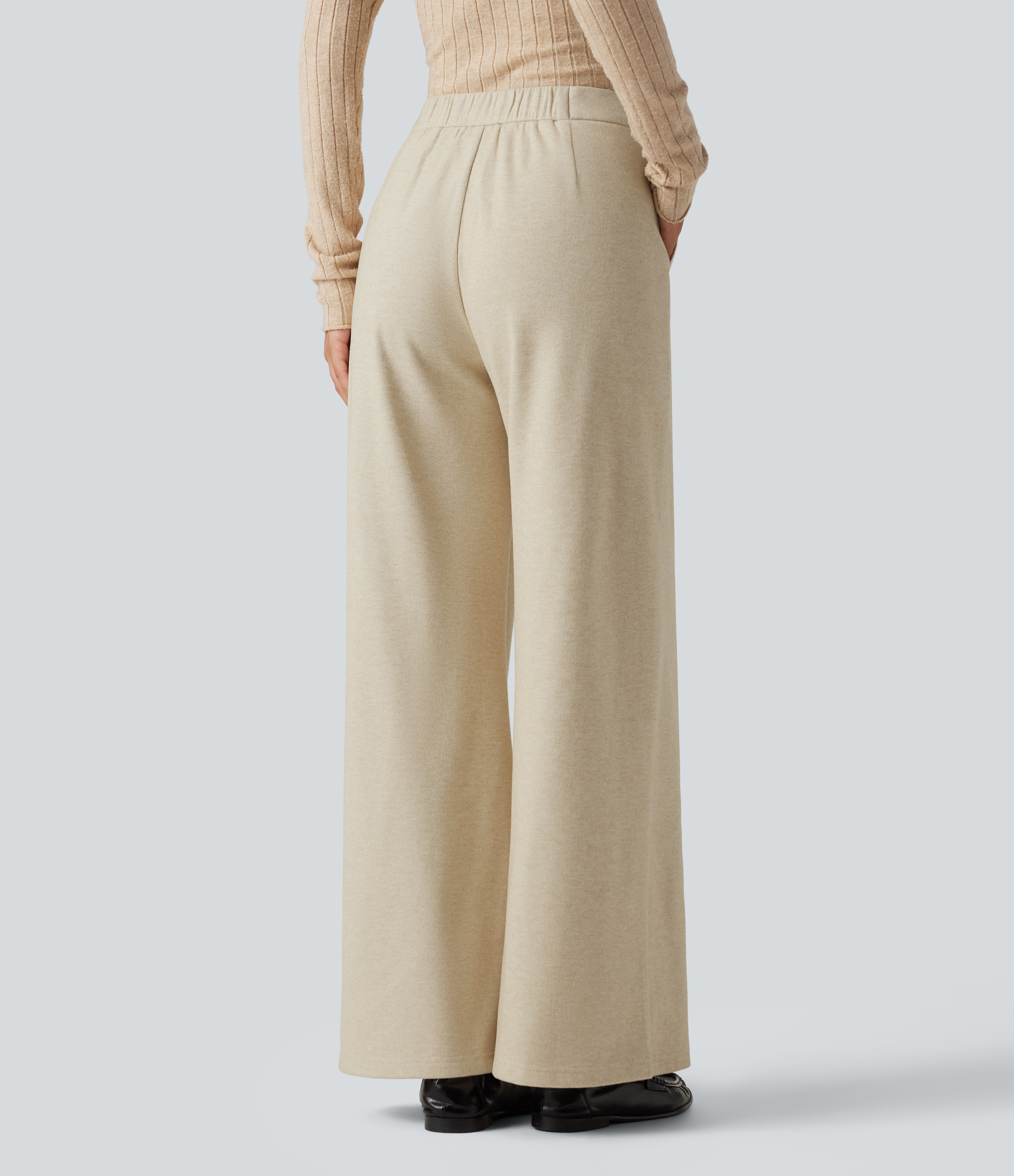 Oatmeal Khaki High Waisted Wide Leg Work Pants with Pockets / 2