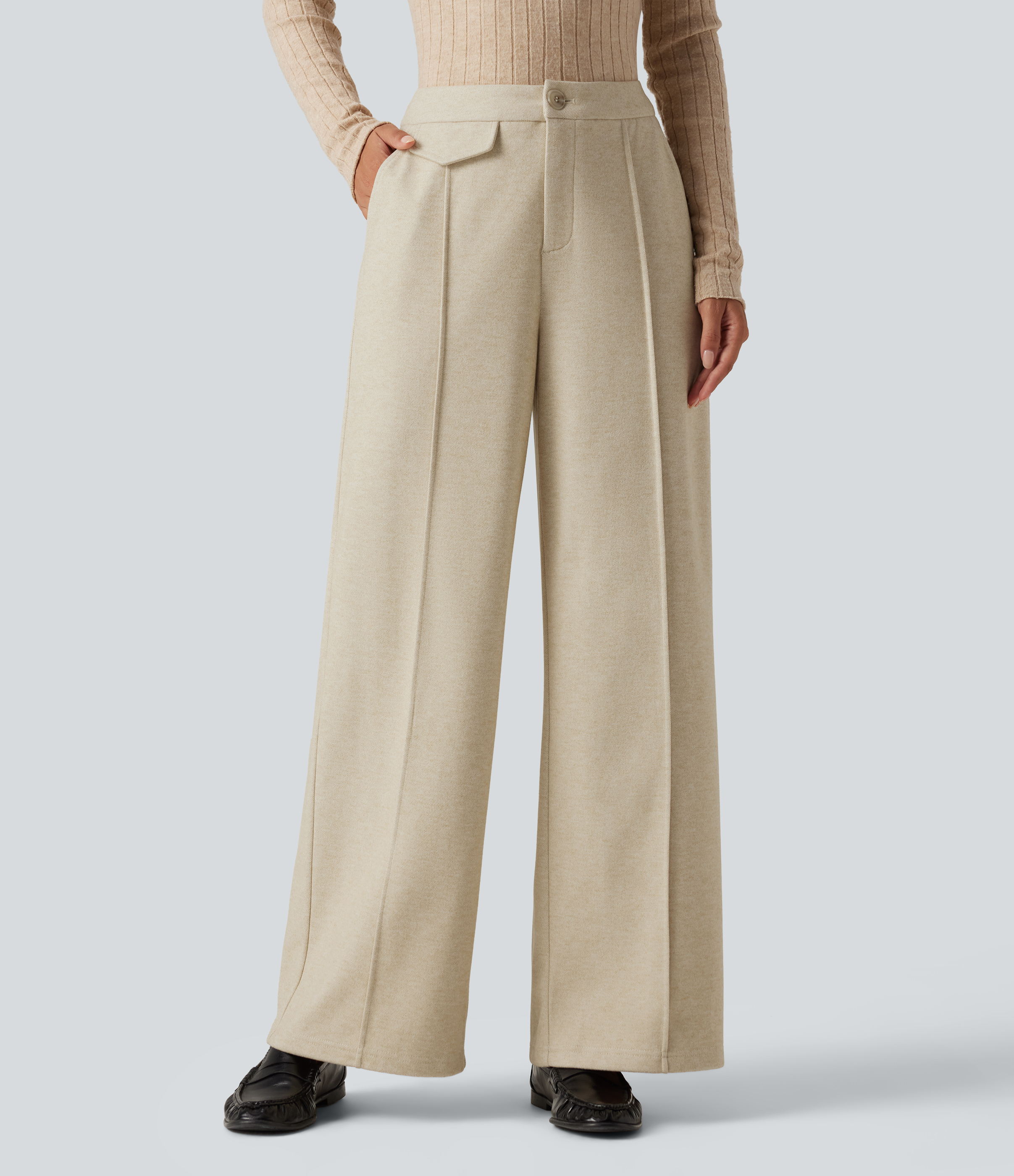 High Waisted Wide Leg Work Pants with Pockets