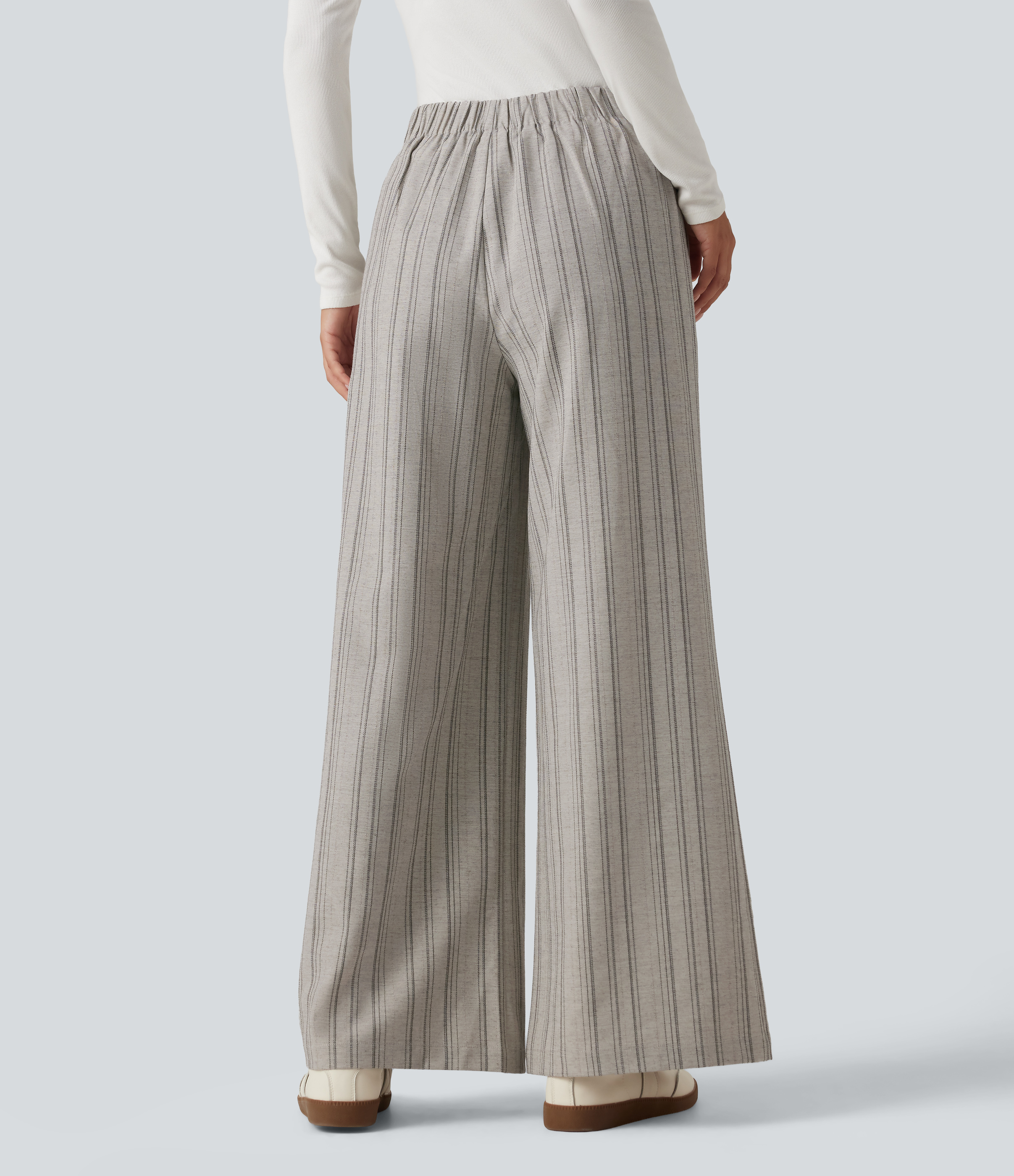Toasted Linen High Waisted Baggy Stripe Casual Linen-Feel Pants with Pockets / 2