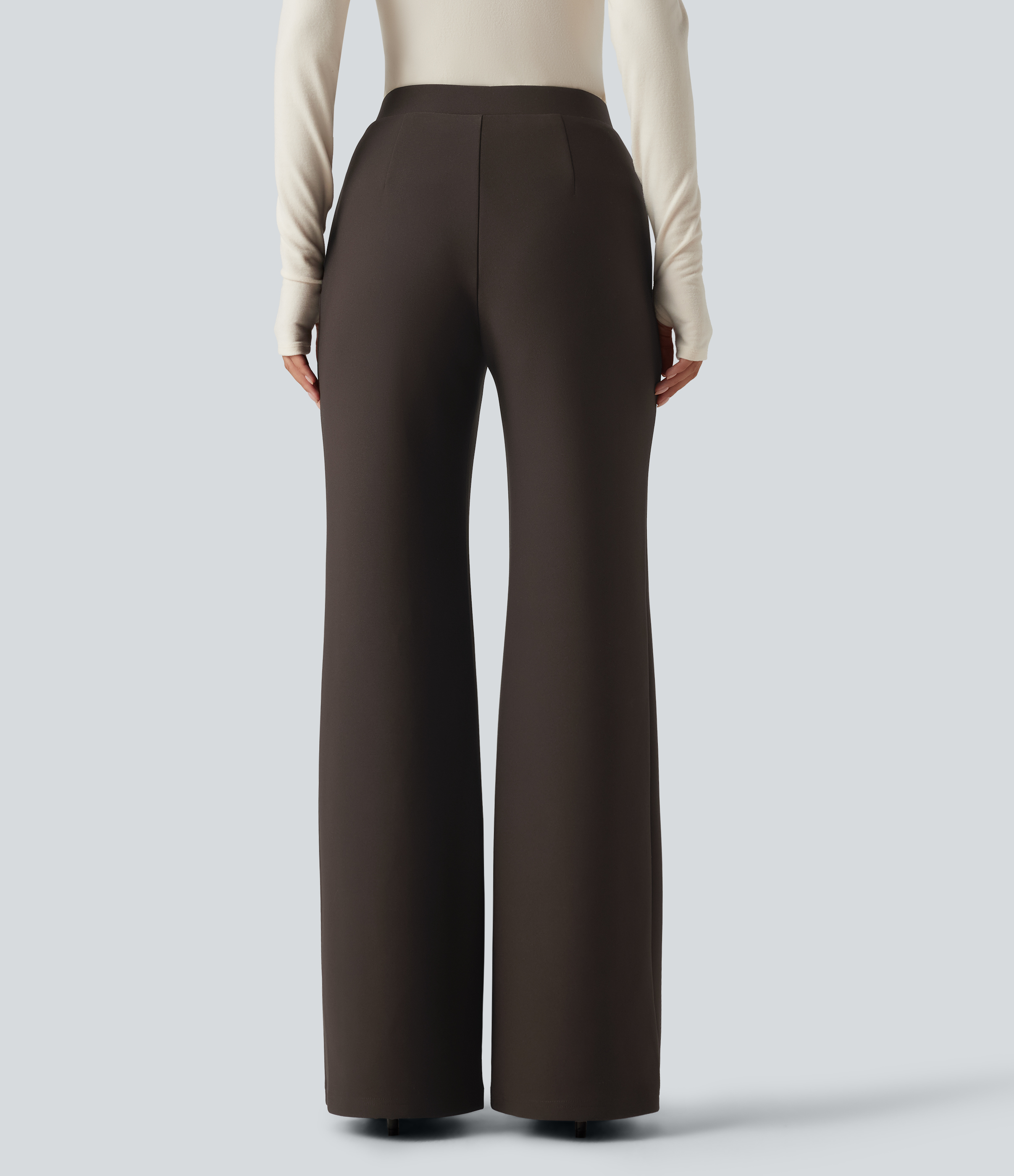 Coffee Bean High Waisted Crossover Flare Work Pants / 2
