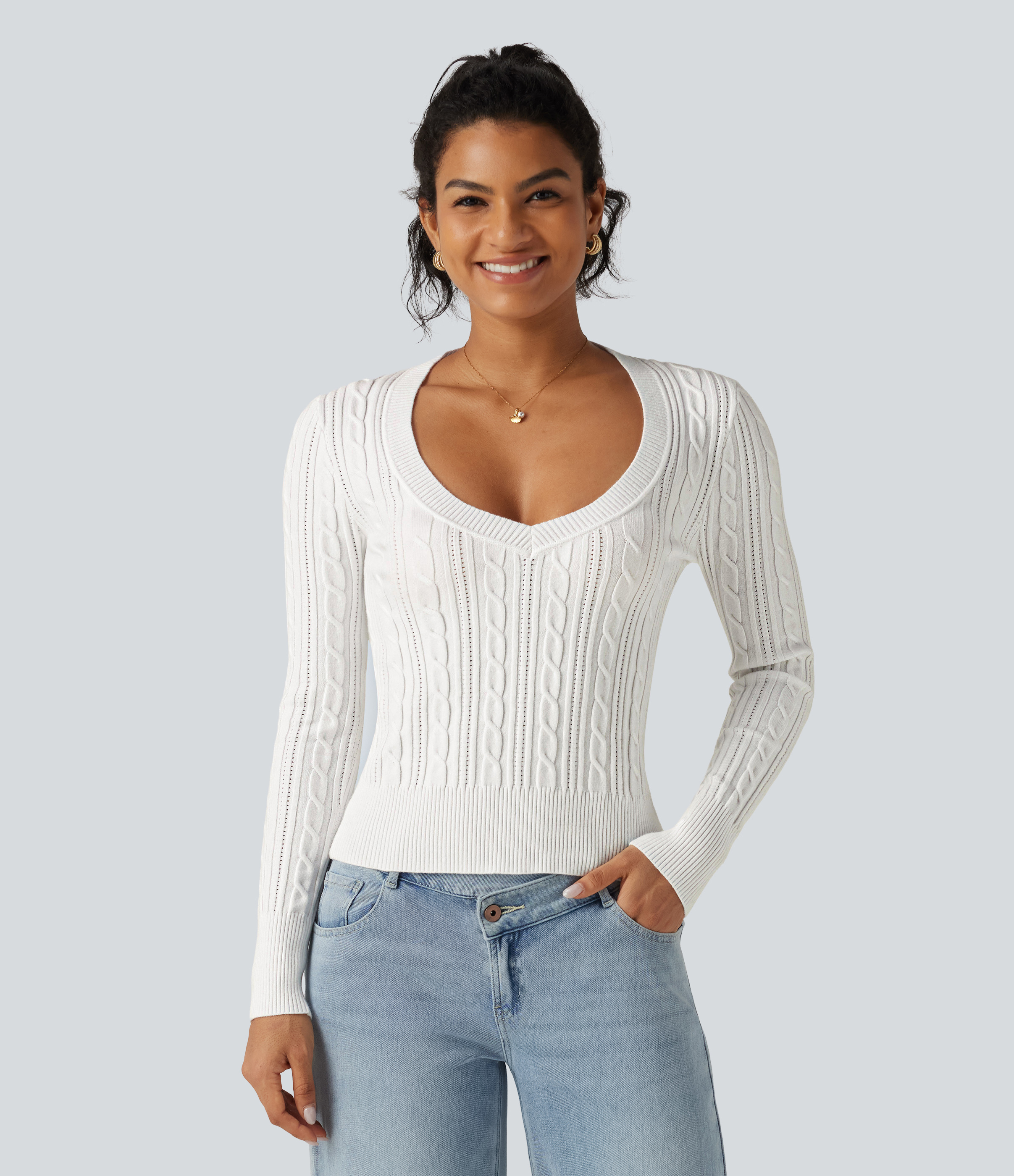 Casual V-hals langærmet sweater