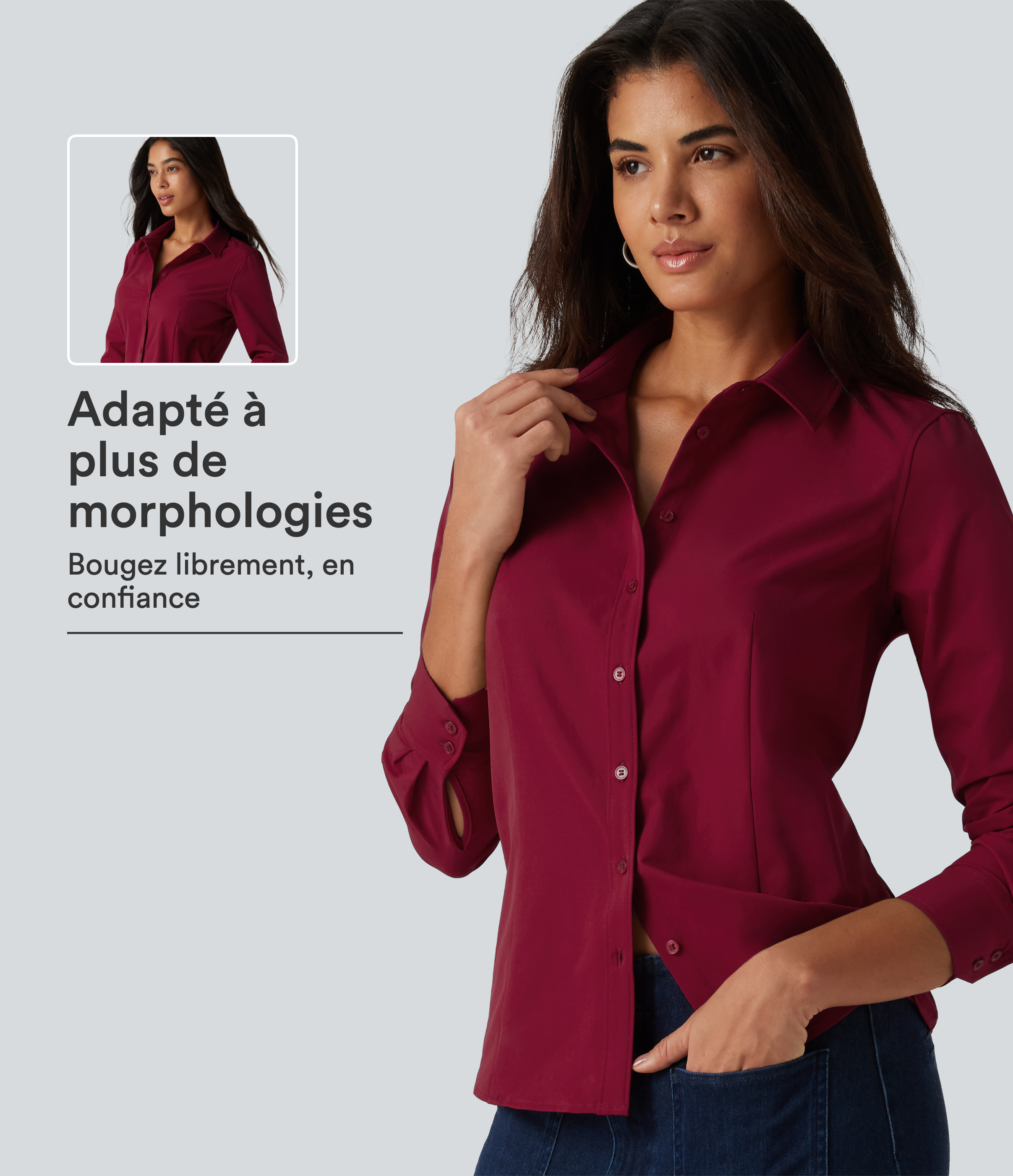 Chemise de bureau à manches longues avec ourlet arrondi