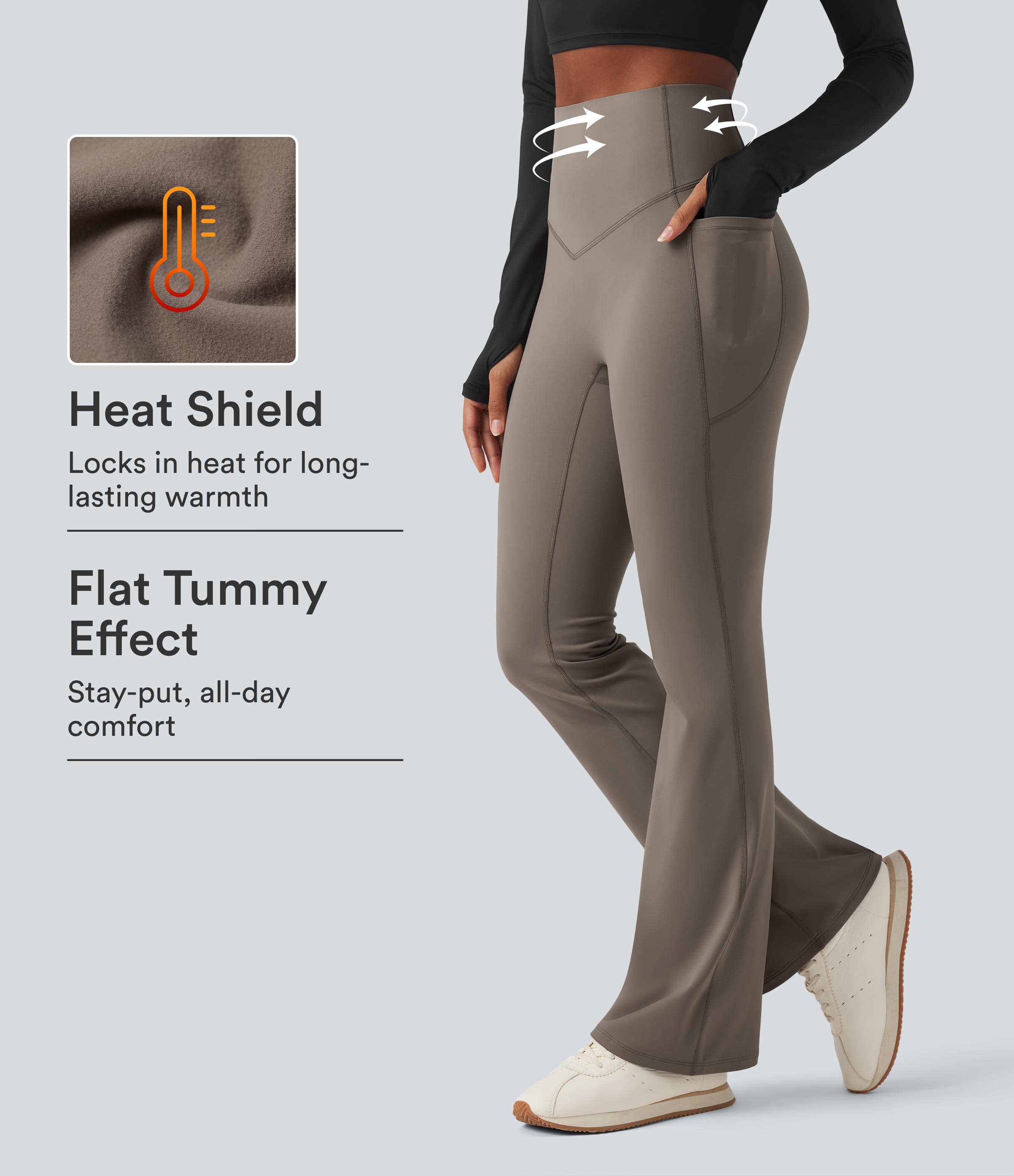 Halara Ultrasculpt™ Heat High Waisted Tummy Control Fleece Shaping Yoga Bootcut Leggings with Pockets