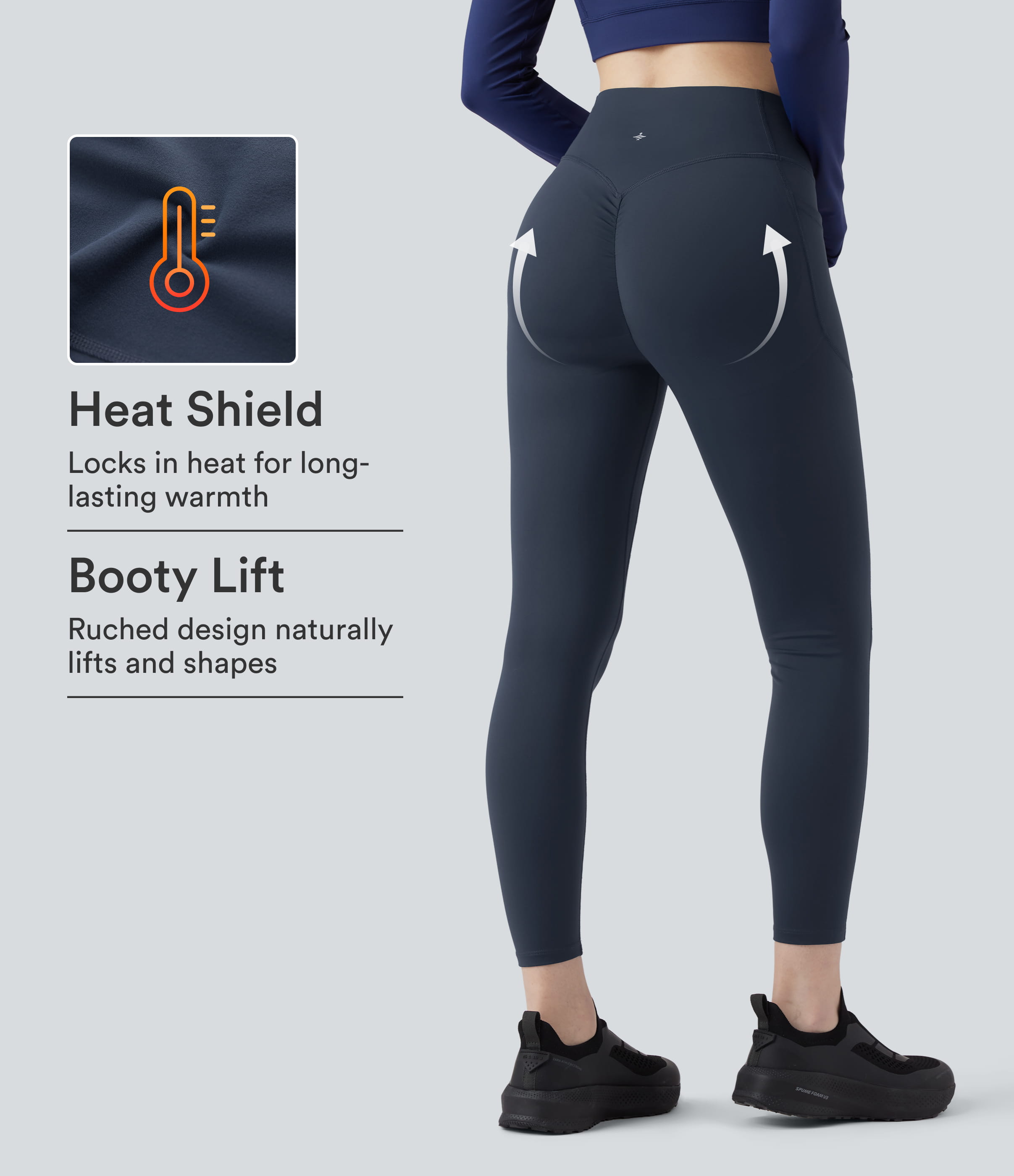 Halara UltraSculpt™ Heat — legging de yoga taille haute, froncé pour effet rehausseur de fesses, gainant pour le ventre, avec poches