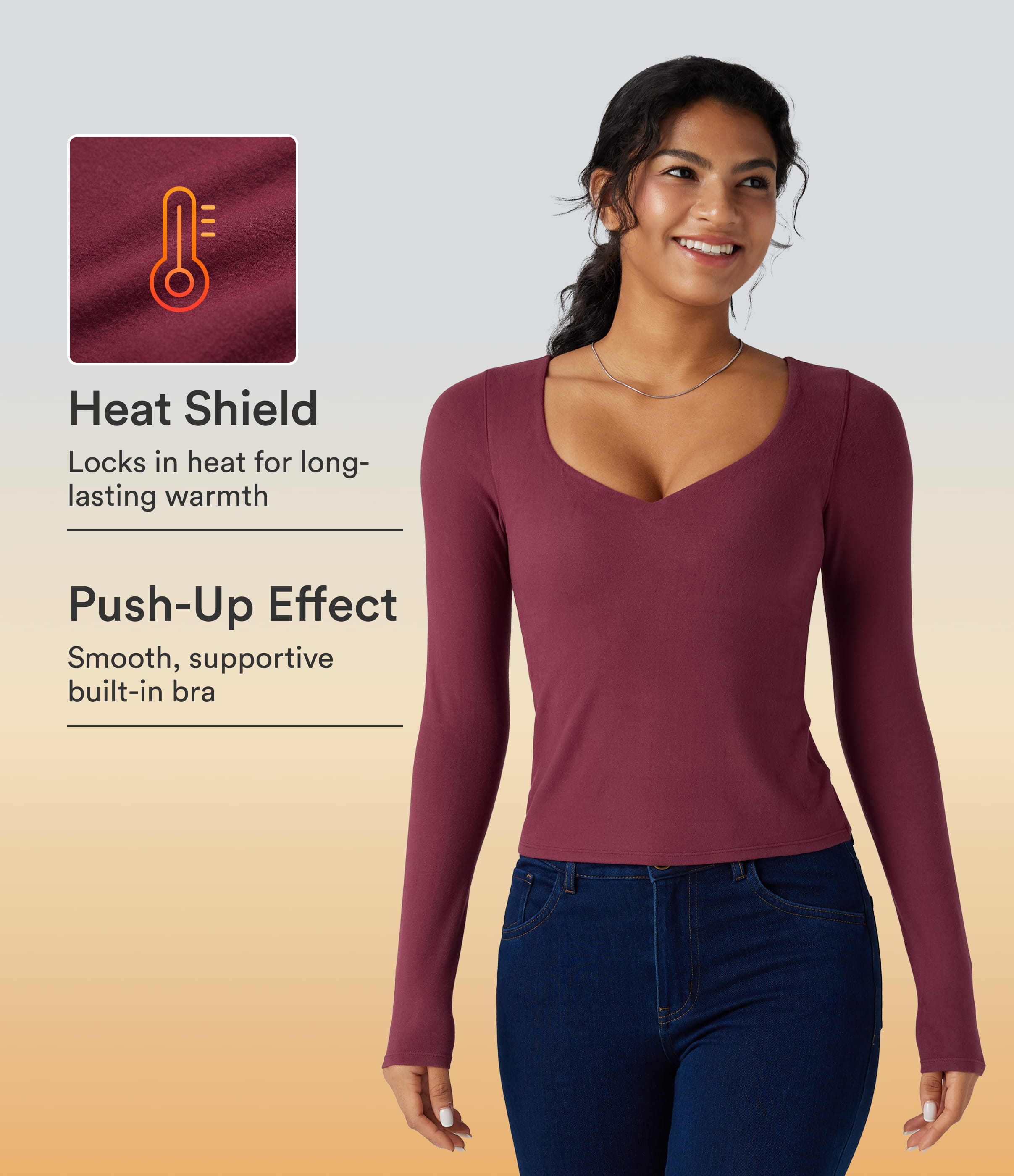 Halara HeatCore Push-Up Long Sleeve Casual Warming Top A/B Cup