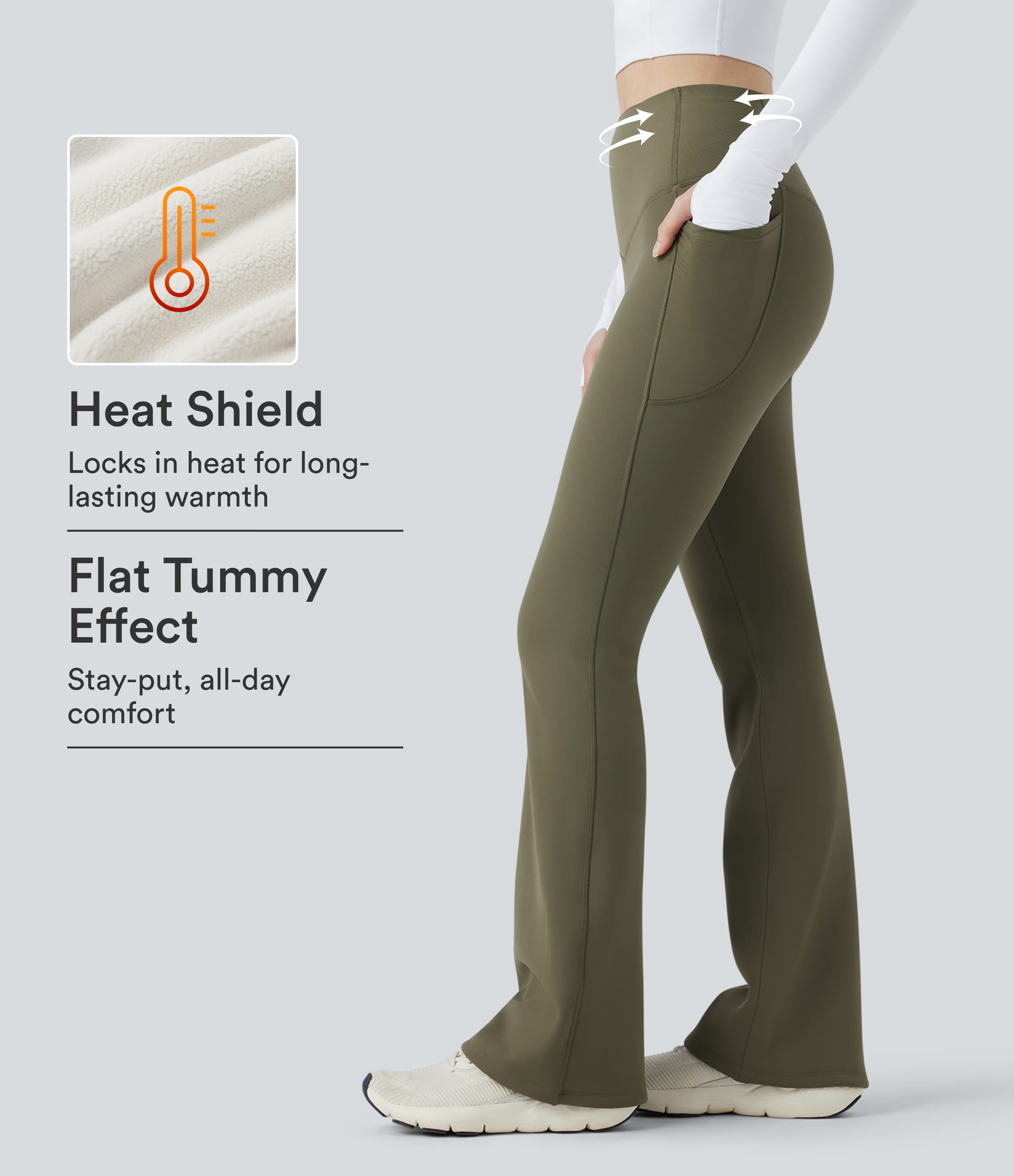 Halara UltraSculpt™ leggings bootcut de yoga à taille haute, contrôle du ventre, effet chaleur renforcé, avec poches