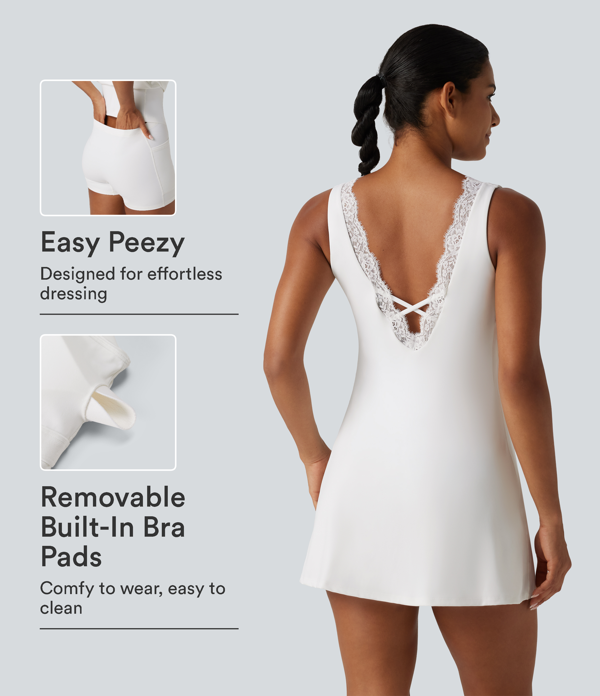 SoftlyZero™ Plush V Neck Built-in Bra Contrast Lace 2-in-1 Mini Yoga Active Dress with Pockets-Easy Peezy Edition