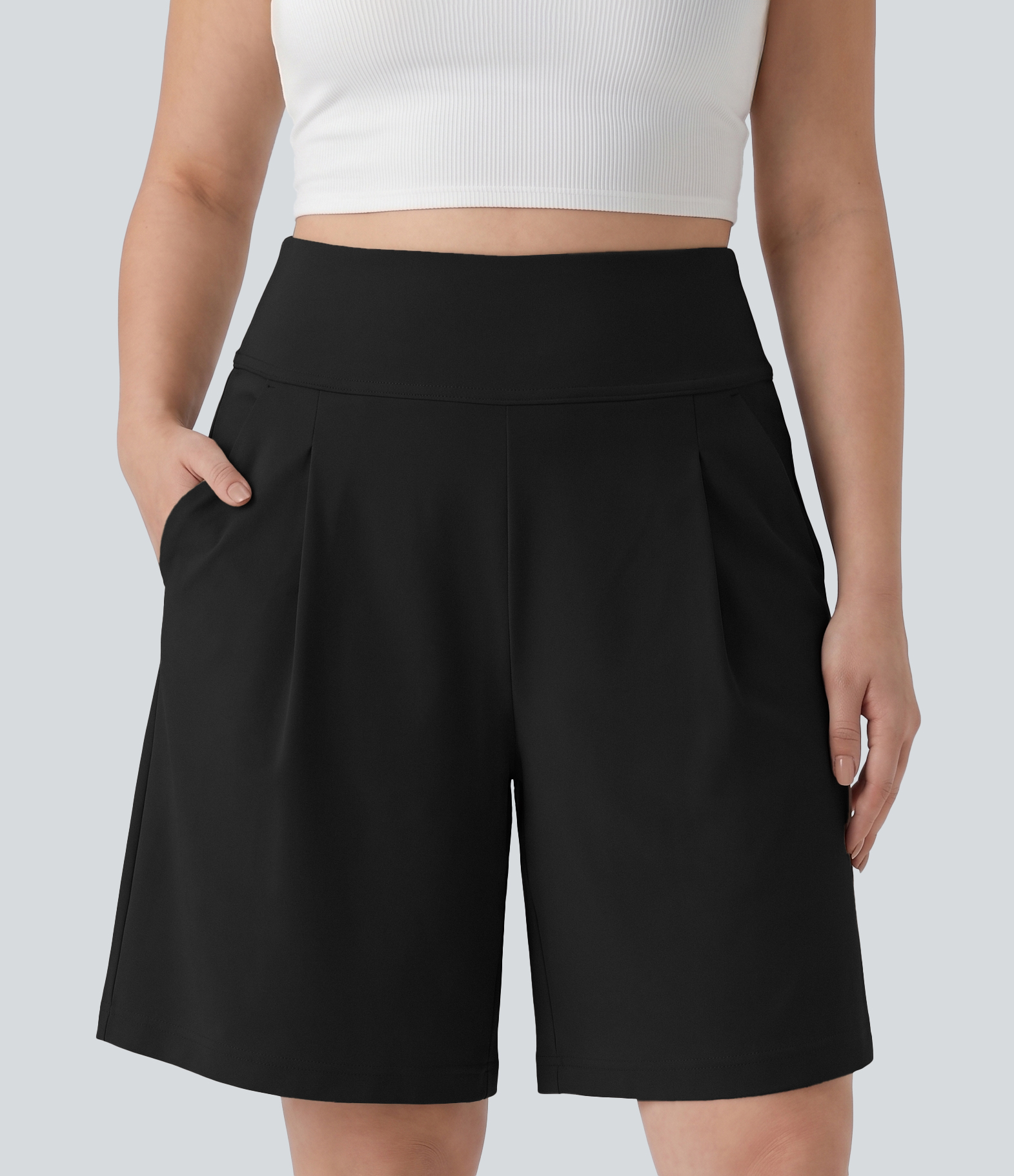 Plus Size DayStretch High Waisted Pleated Work Bermuda Shorts 10'' with Pockets
